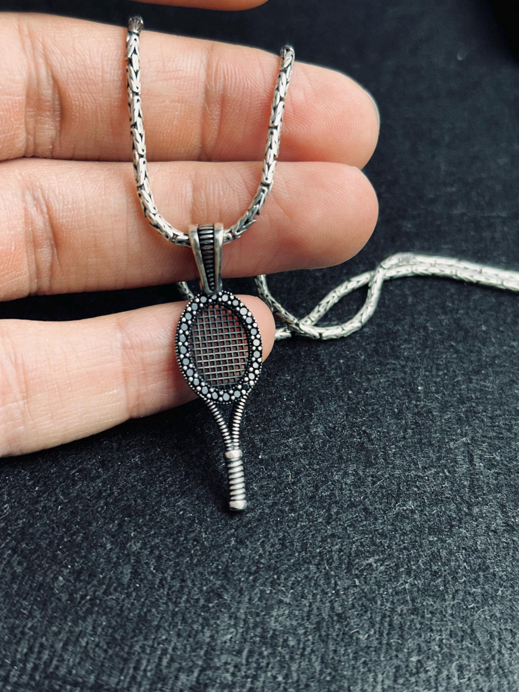 Tennis Necklace Pendant: Silver with Black Stone (Unisex Jewelry)