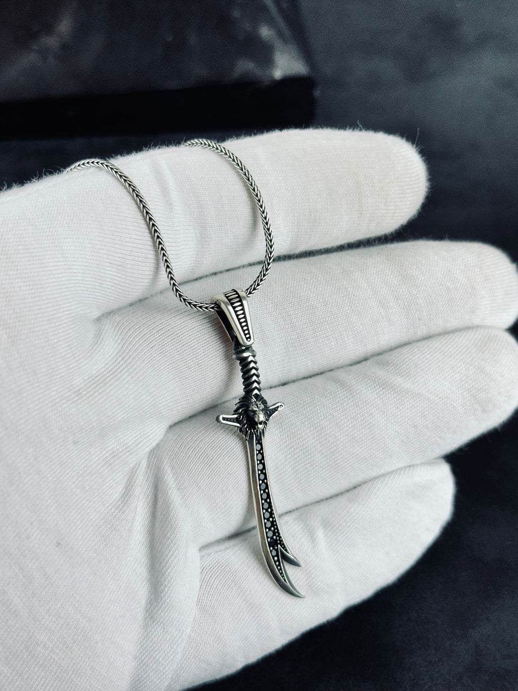 Zulfiqar Sword Necklace: Silver Lion Head Pendant - Islamic Jewelry