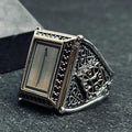 Square Elif Vav Ring: Turkish Sterling Silver - Ottoman Calligraphy Design