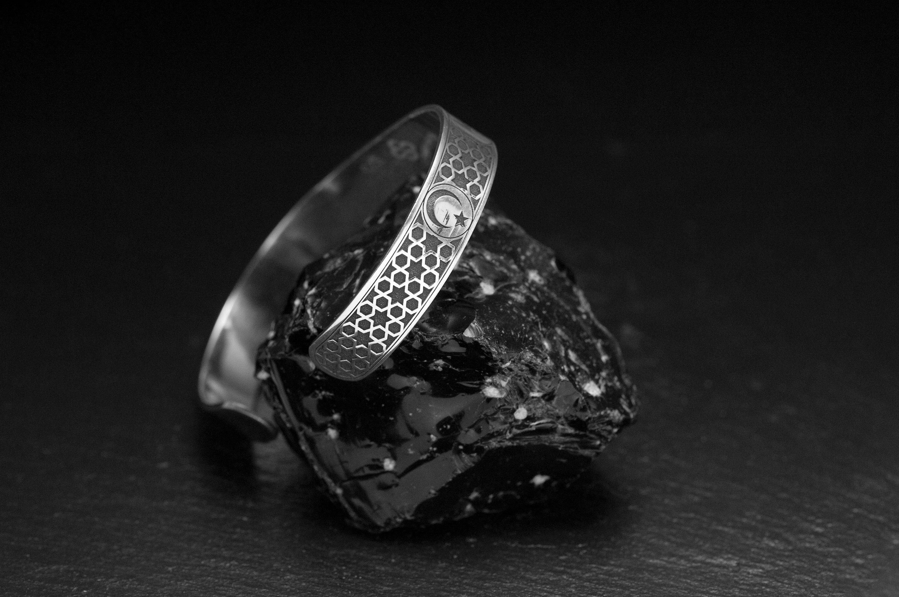 Sterling Silver Bracelet: Men's Adjustable Hand Cuff (Engraved Text)