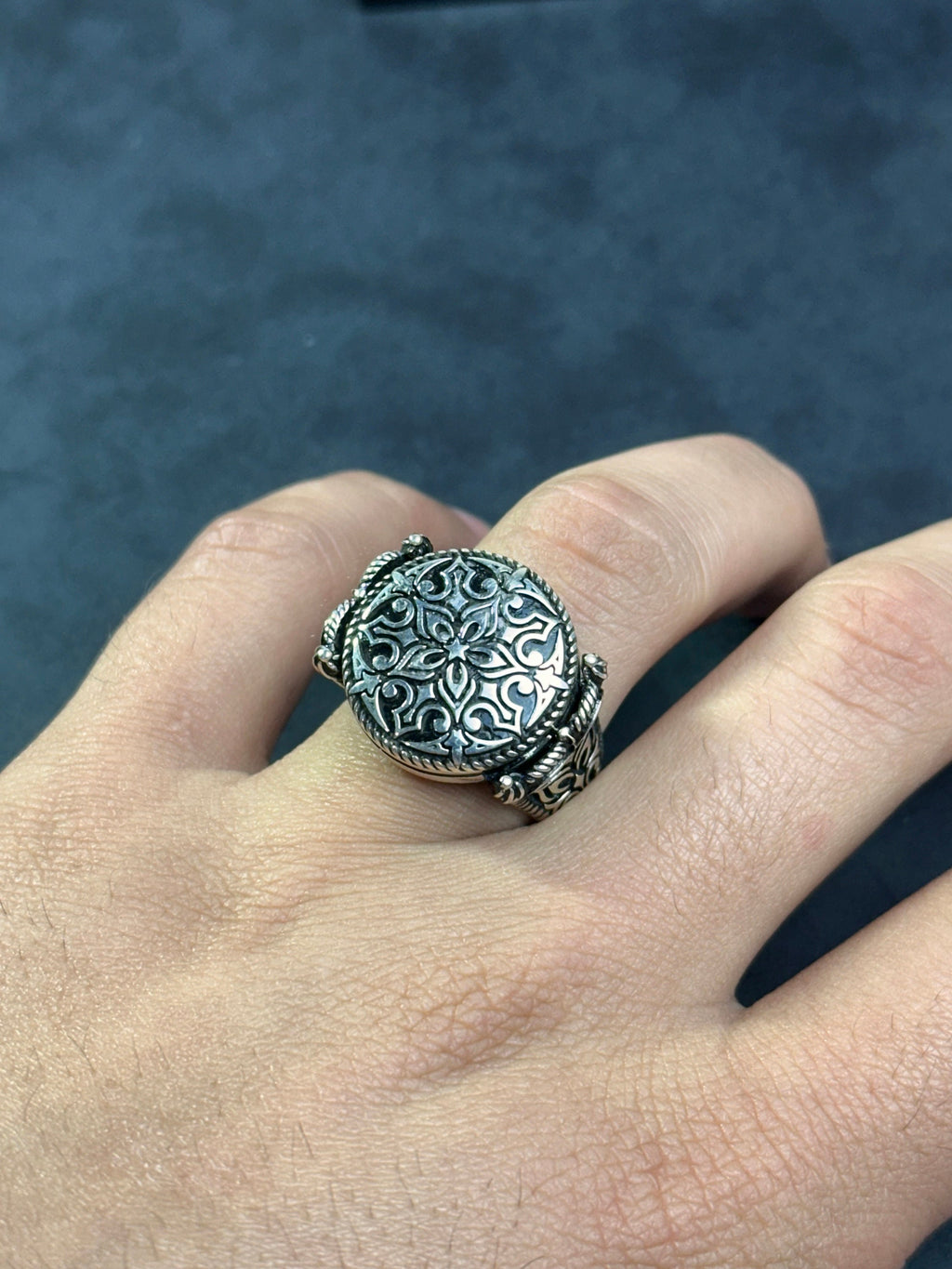 Sterling Silver Ring: Flower Engraving Detail (Dainty Style)