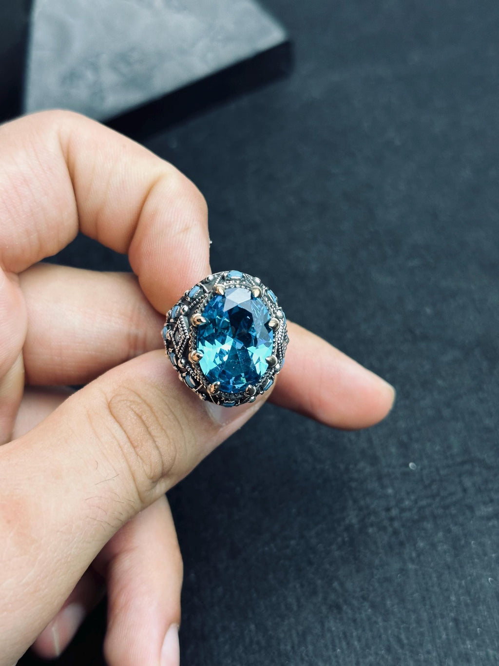 Men's Aquamarine Ring: Handmade Turkish Silver - March Birthstone