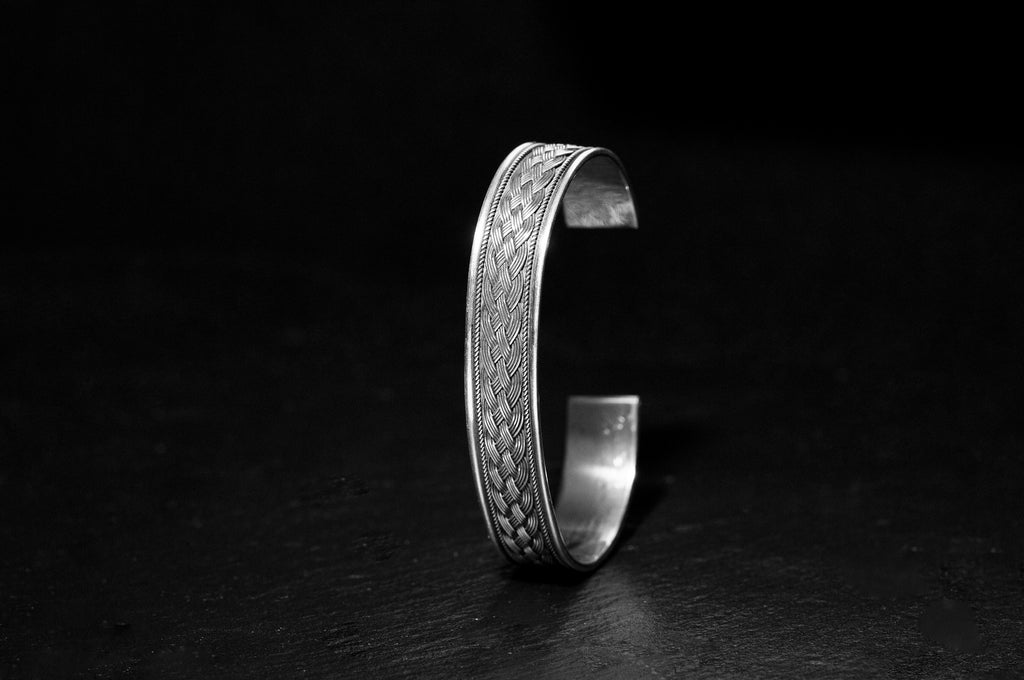 Engraved Sterling Silver Bracelet: Handmade Braided Cuff