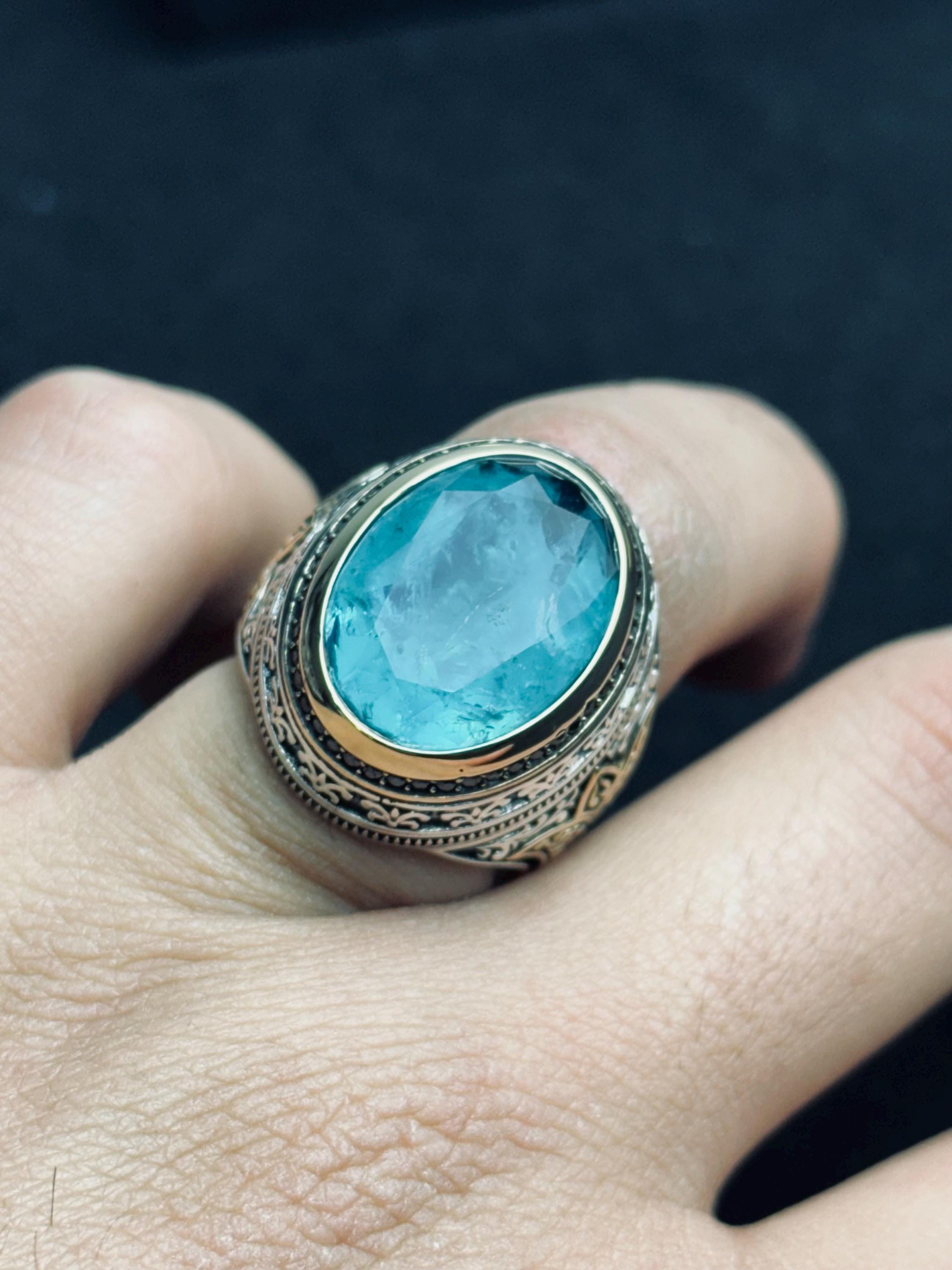 Aquamarine Men's Ring: Handmade Sterling Silver March Birthstone