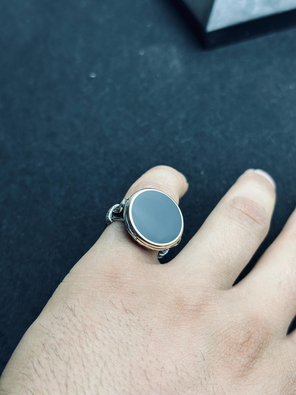 Oval Onyx Signet Ring - Vintage Handmade 925 Sterling Silver