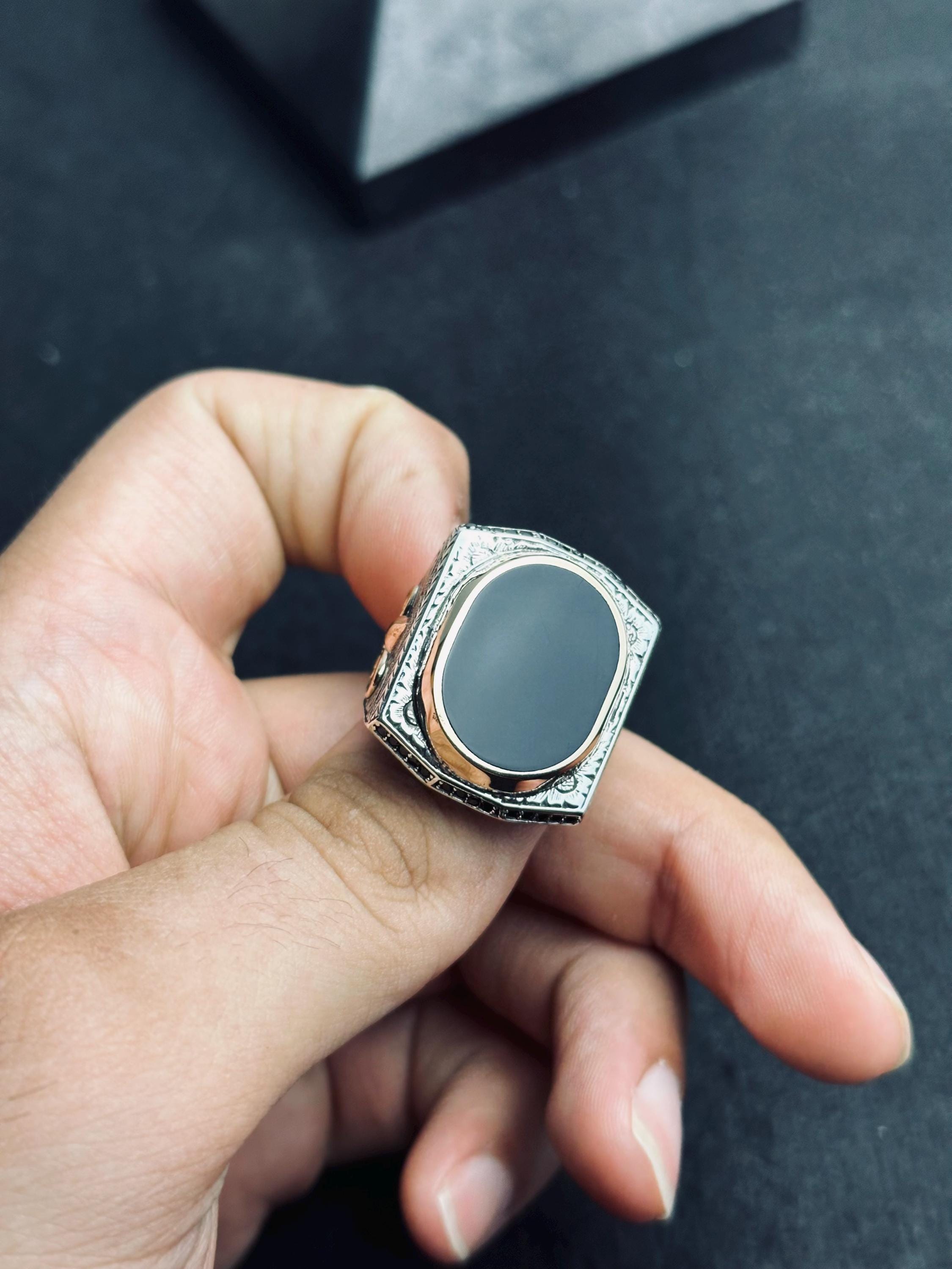Black Onyx Statement Ring - Sterling Silver, Oval, Handmade