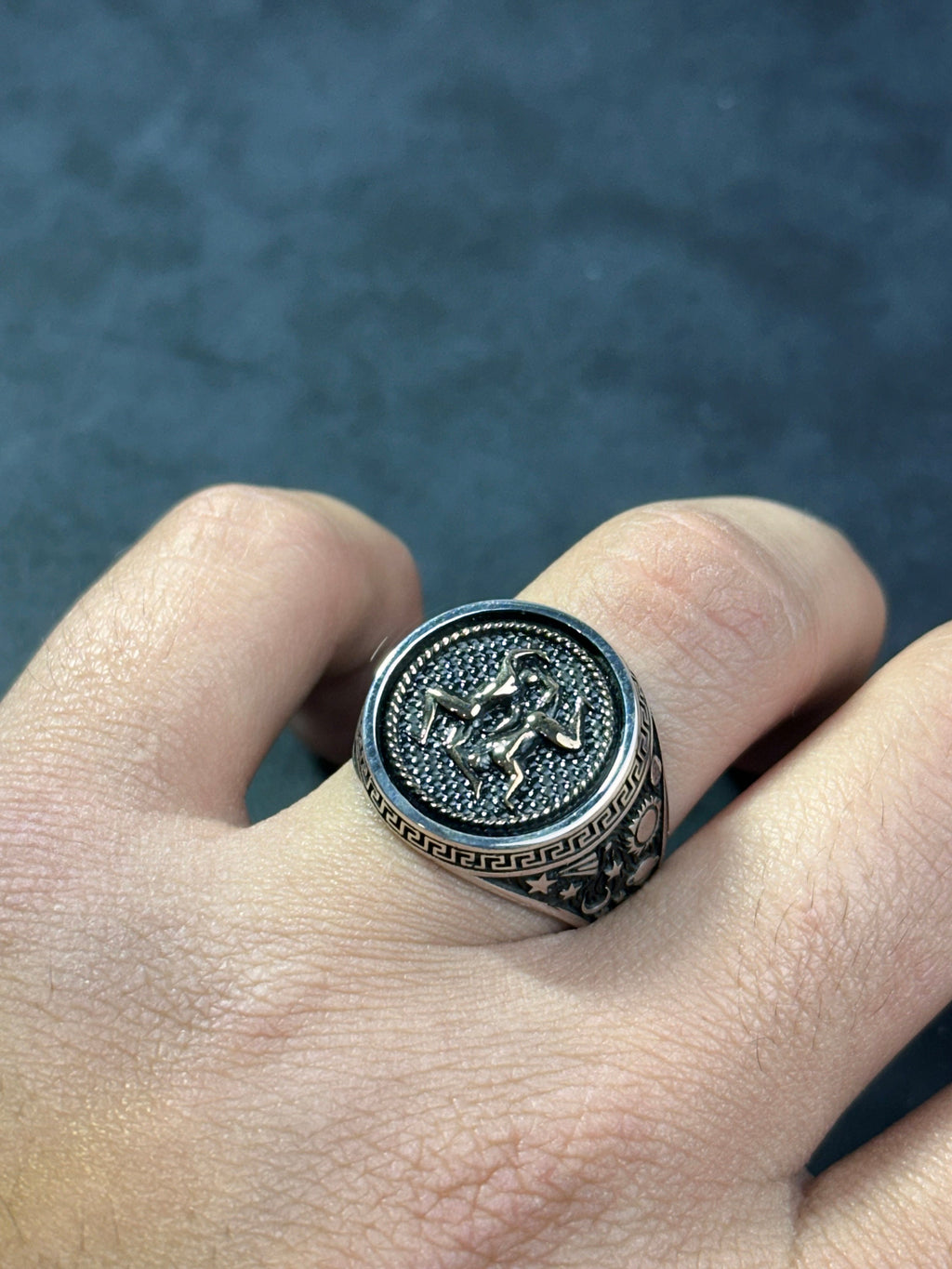 Sterling Silver Gemini Ring - Dainty Astrology Signet Band