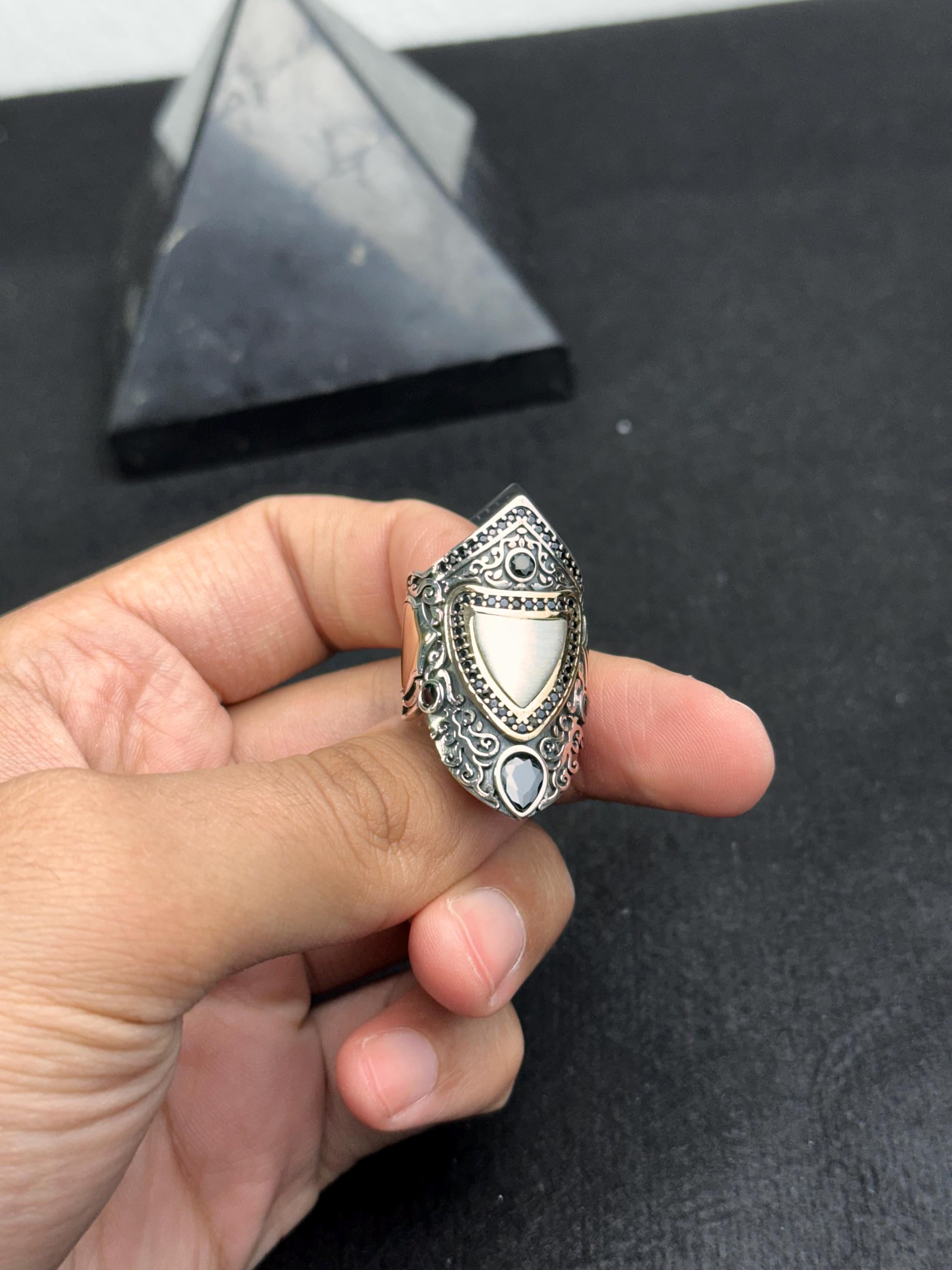 Oxidized Archer Ring - Adjustable Sterling Silver Thumb Band