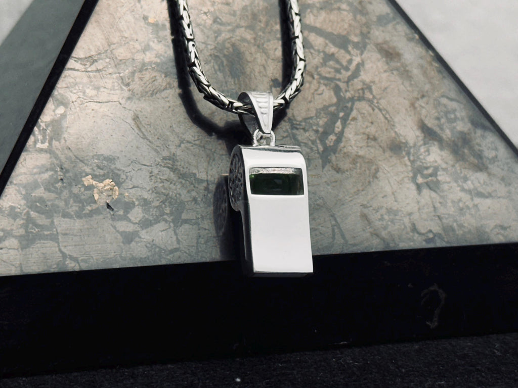 Sterling Silver Whistle Necklace: Dainty Coach Pendant