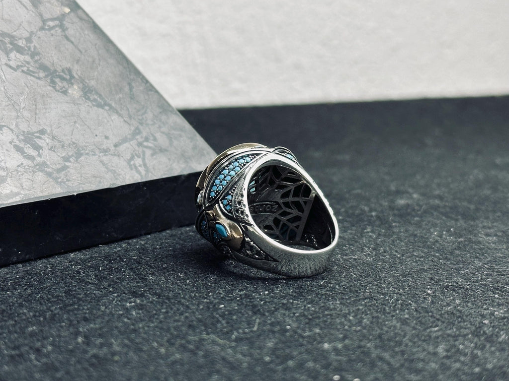 Men's Sterling Silver Ring, Blue Paraiba Tourmaline (Bold Statement)