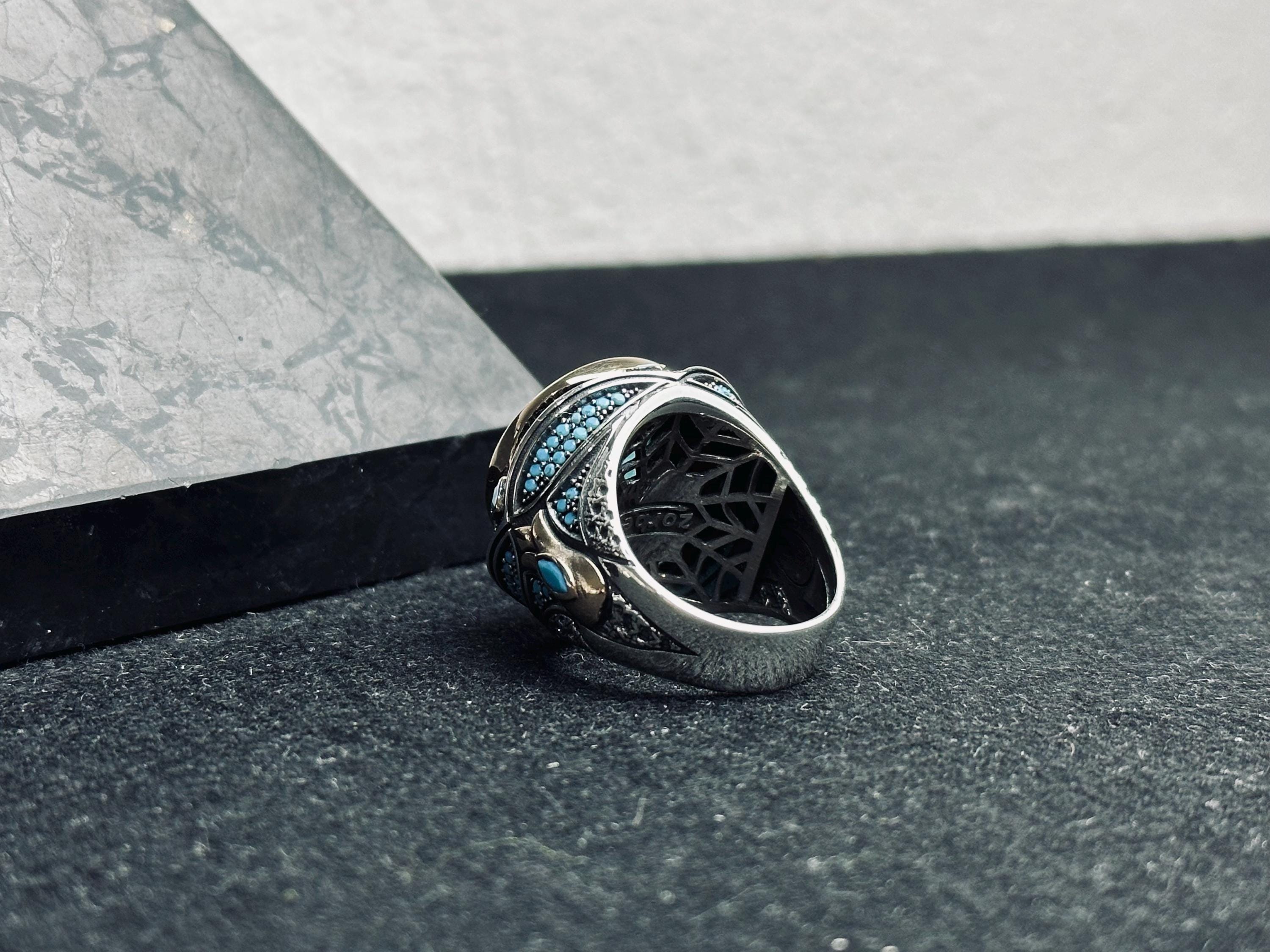 Men's Sterling Silver Ring, Blue Paraiba Tourmaline (Bold Statement)