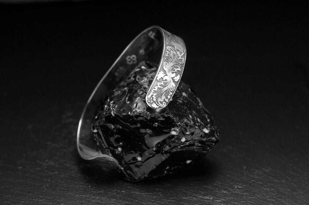 Sterling Silver Men's Bracelet, Engraved Cuff (Handmade 925)