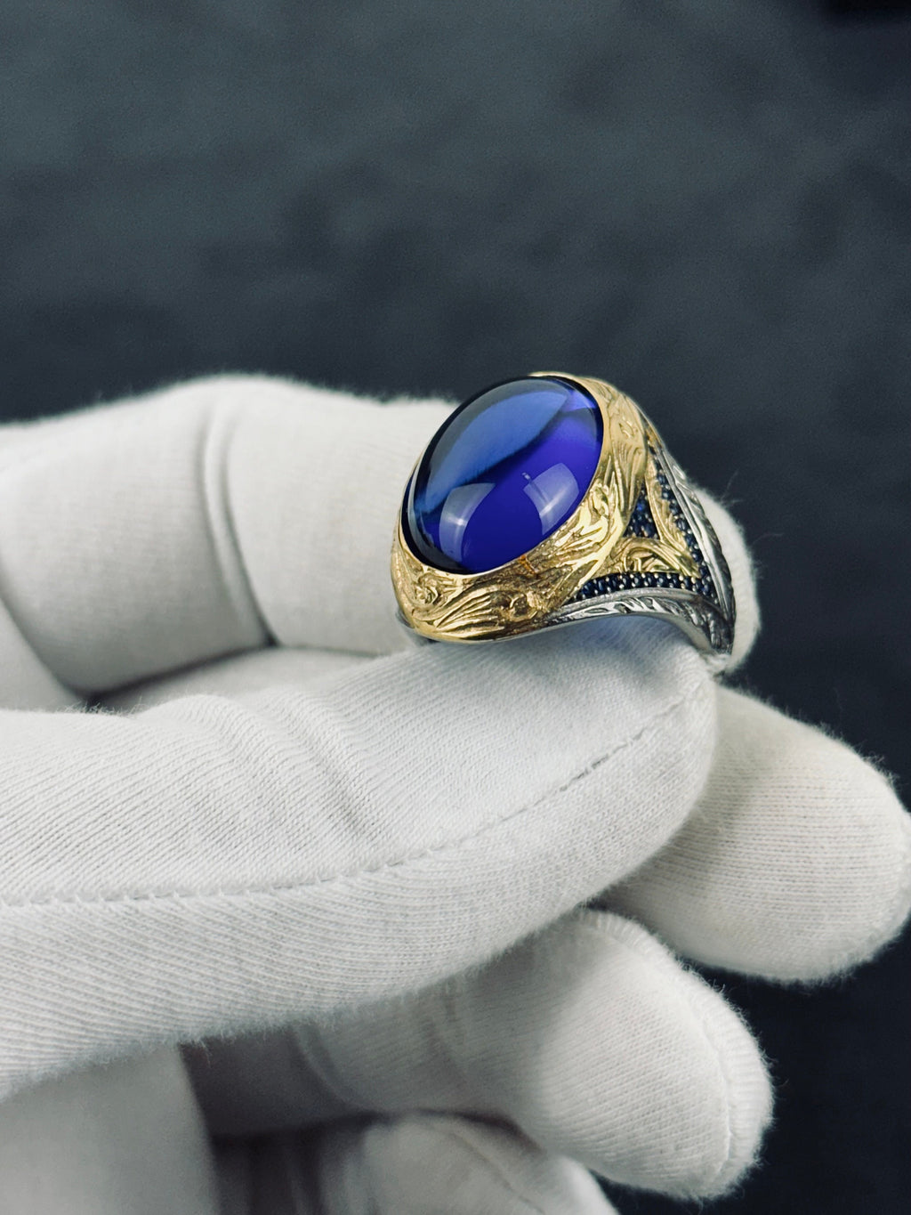 Zircon Statement Ring: Mystic Blue Oval - Sterling Silver