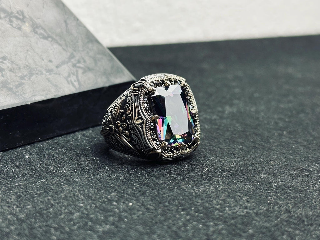 Mystic Topaz Ring: Bold Handmade Jewelry (Turkish 925 Silver)