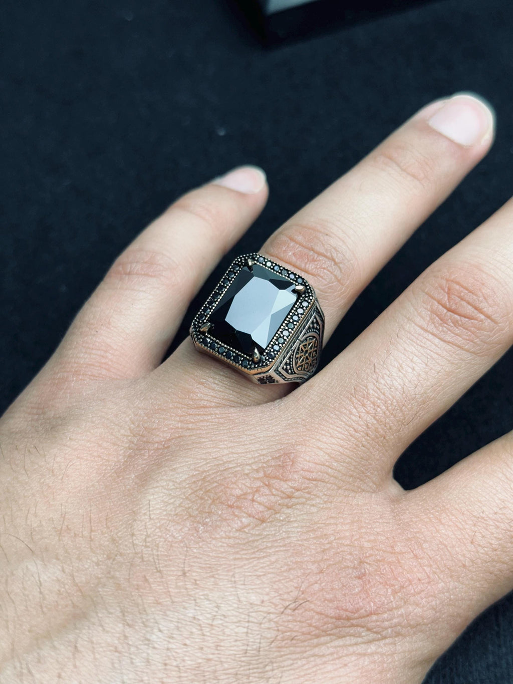 Signet Ring for Men: Black Zircon Stone - Sterling Silver