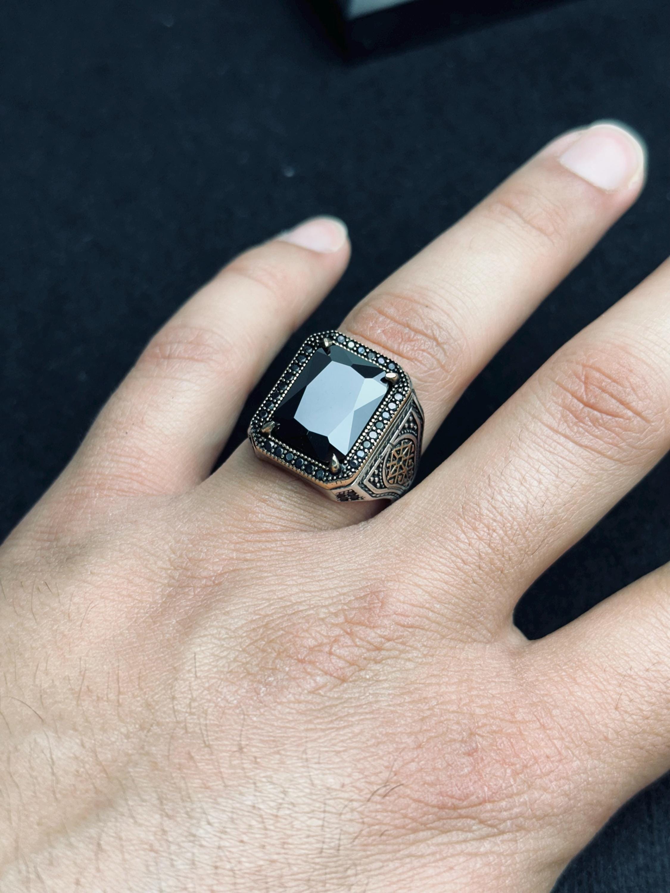 Signet Ring for Men: Black Zircon Stone - Sterling Silver