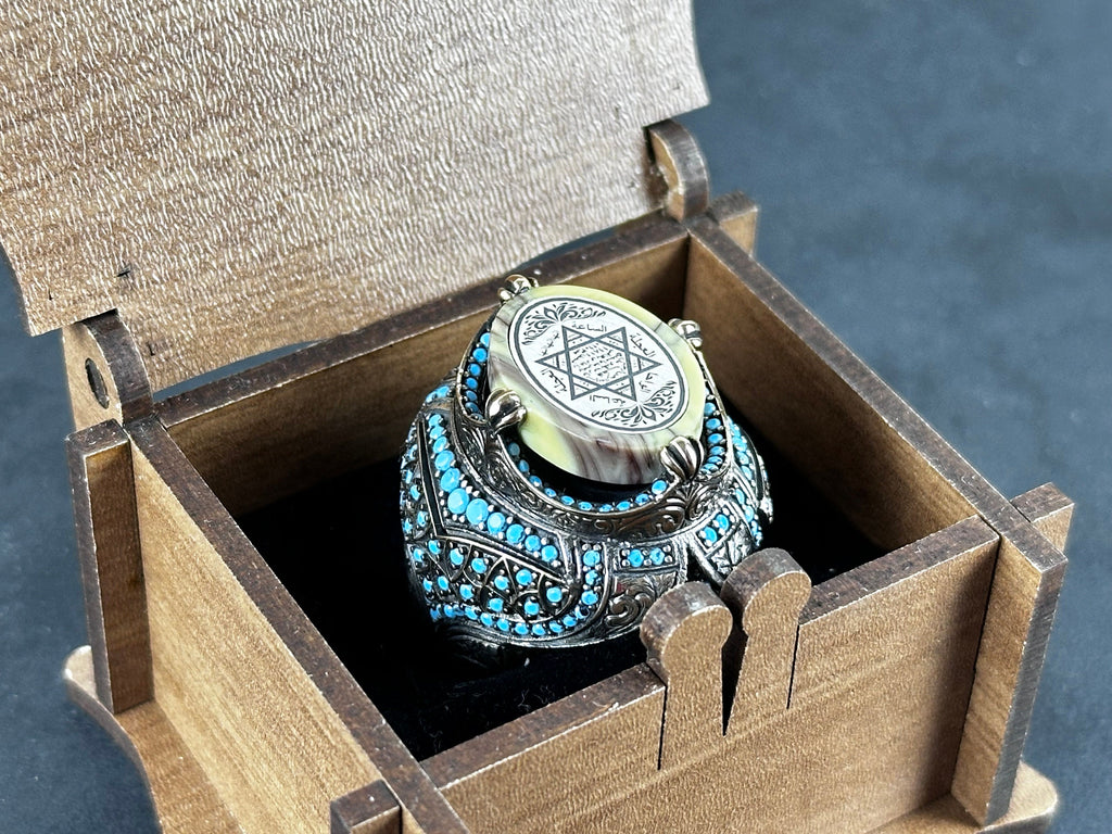 Seal of Solomon Ring: Spiritual Amber Stone (Sterling Silver)