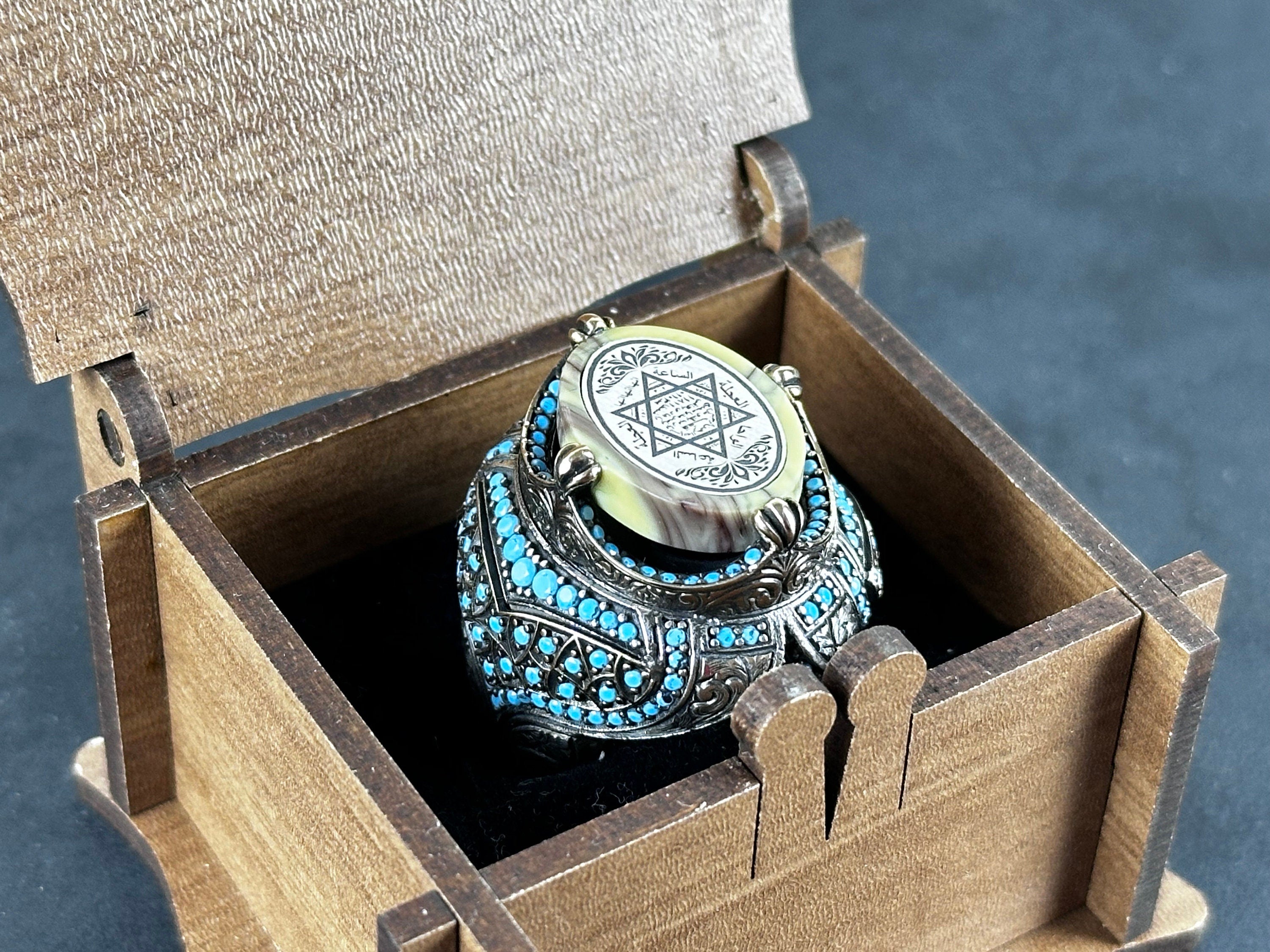 Seal of Solomon Ring: Spiritual Amber Stone (Sterling Silver)
