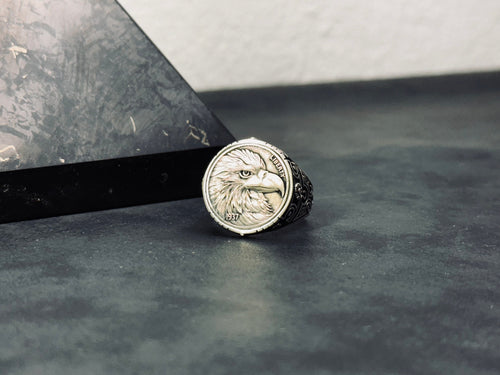 Engraved Eagle Ring: Tribal Sterling Silver (Handmade for Men)
