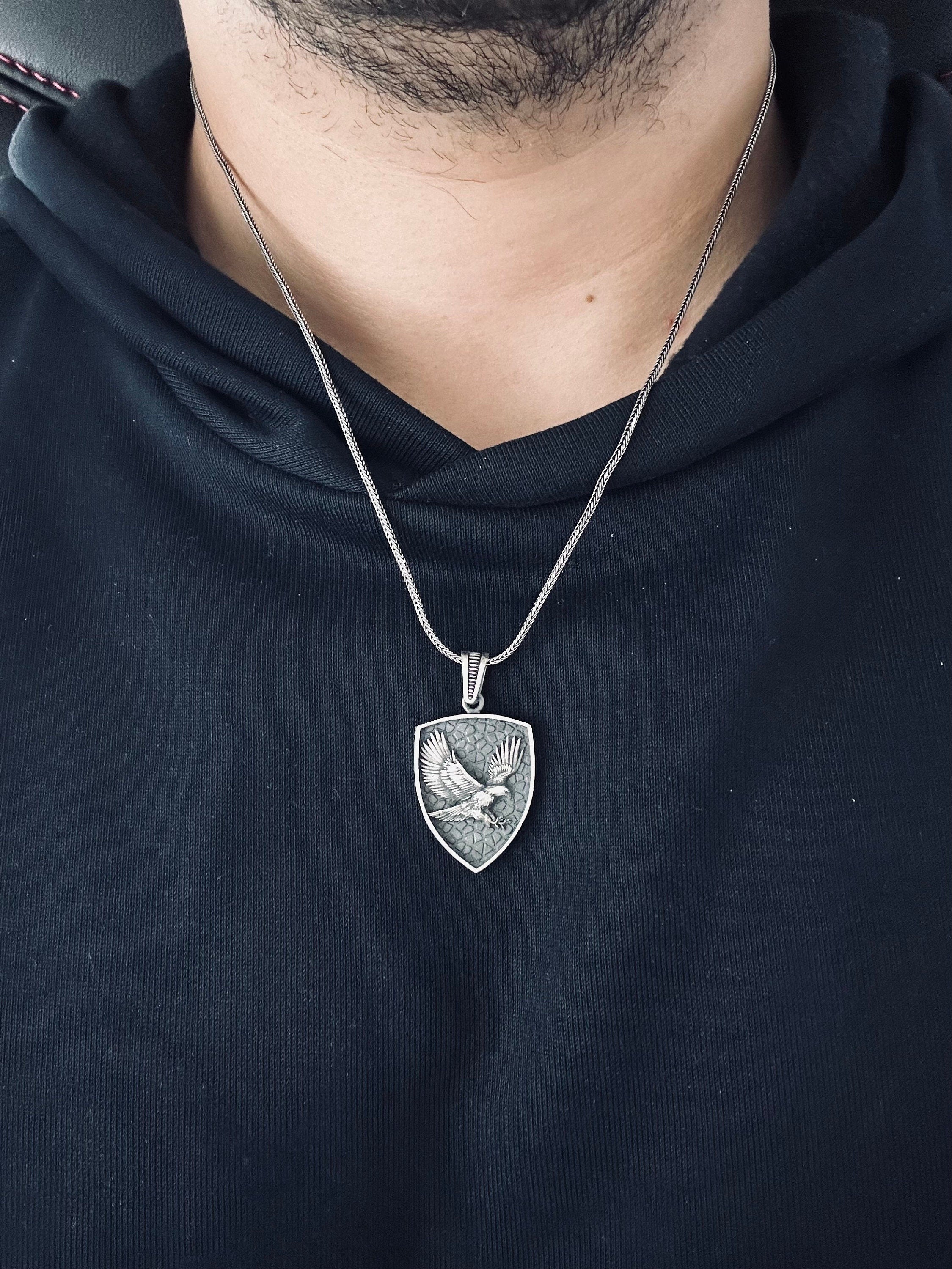 Eagle Shield Necklace: Silver Pendant - Patriotic Jewelry