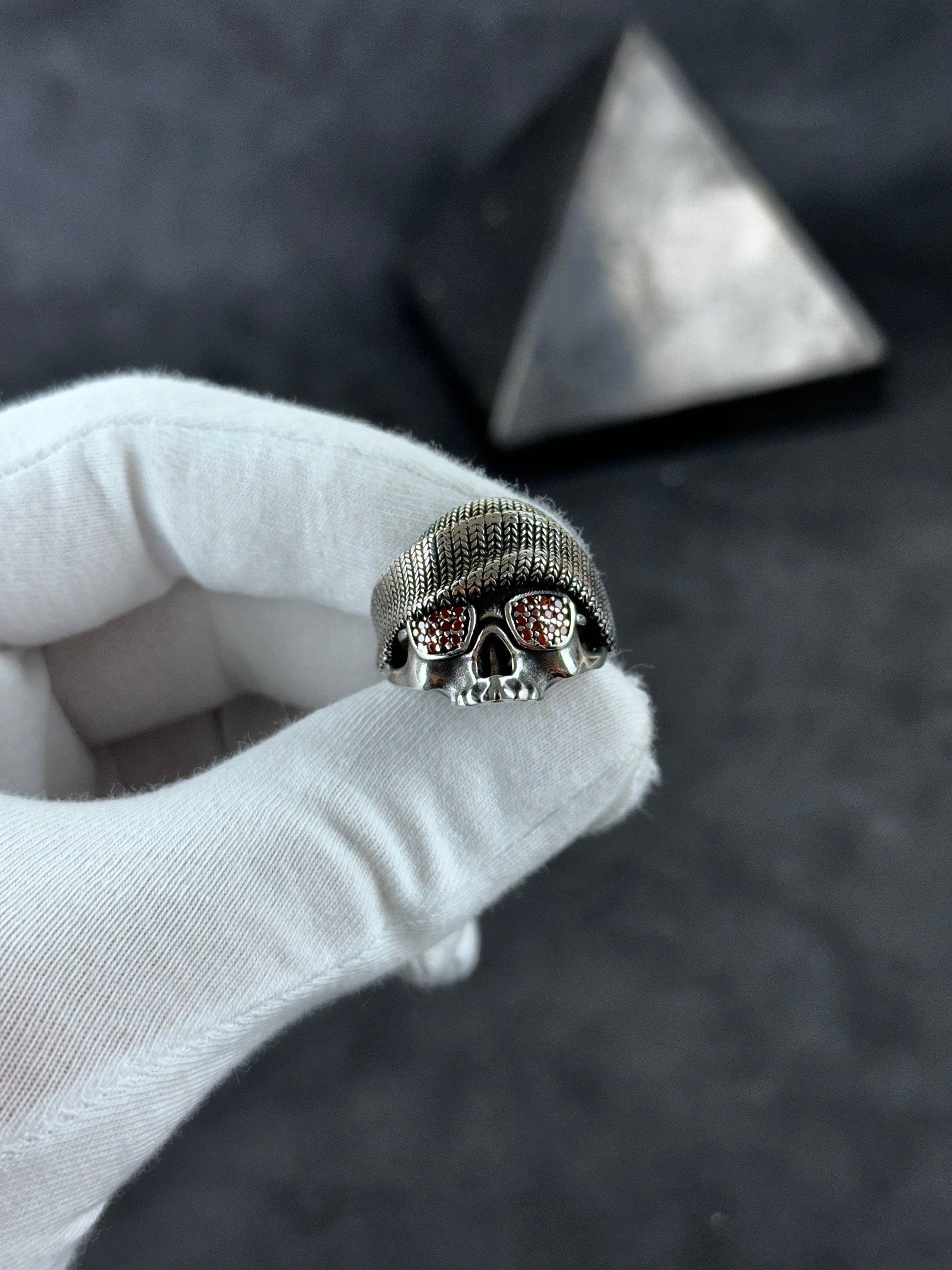 Skull Ring: Gothic Biker Style with Sunglasses (Sterling Silver)