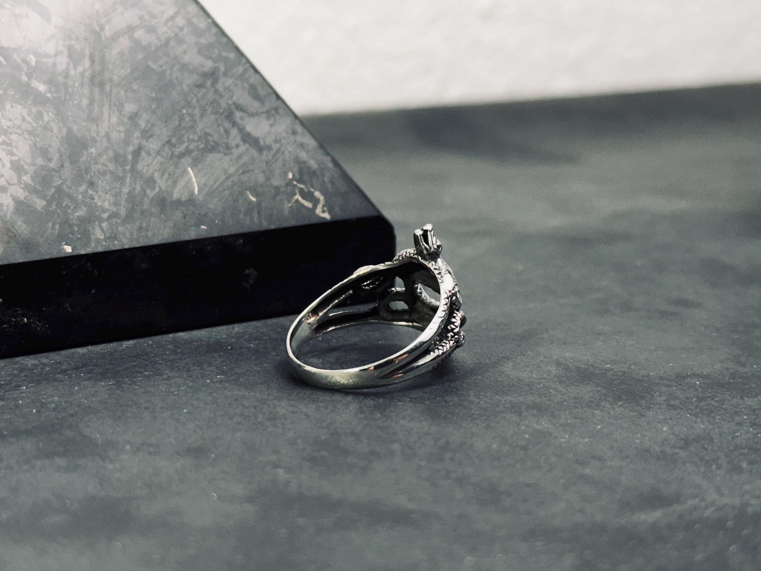 Sterling Silver Snake Ring, Vintage Animal Design (Adjustable Size)