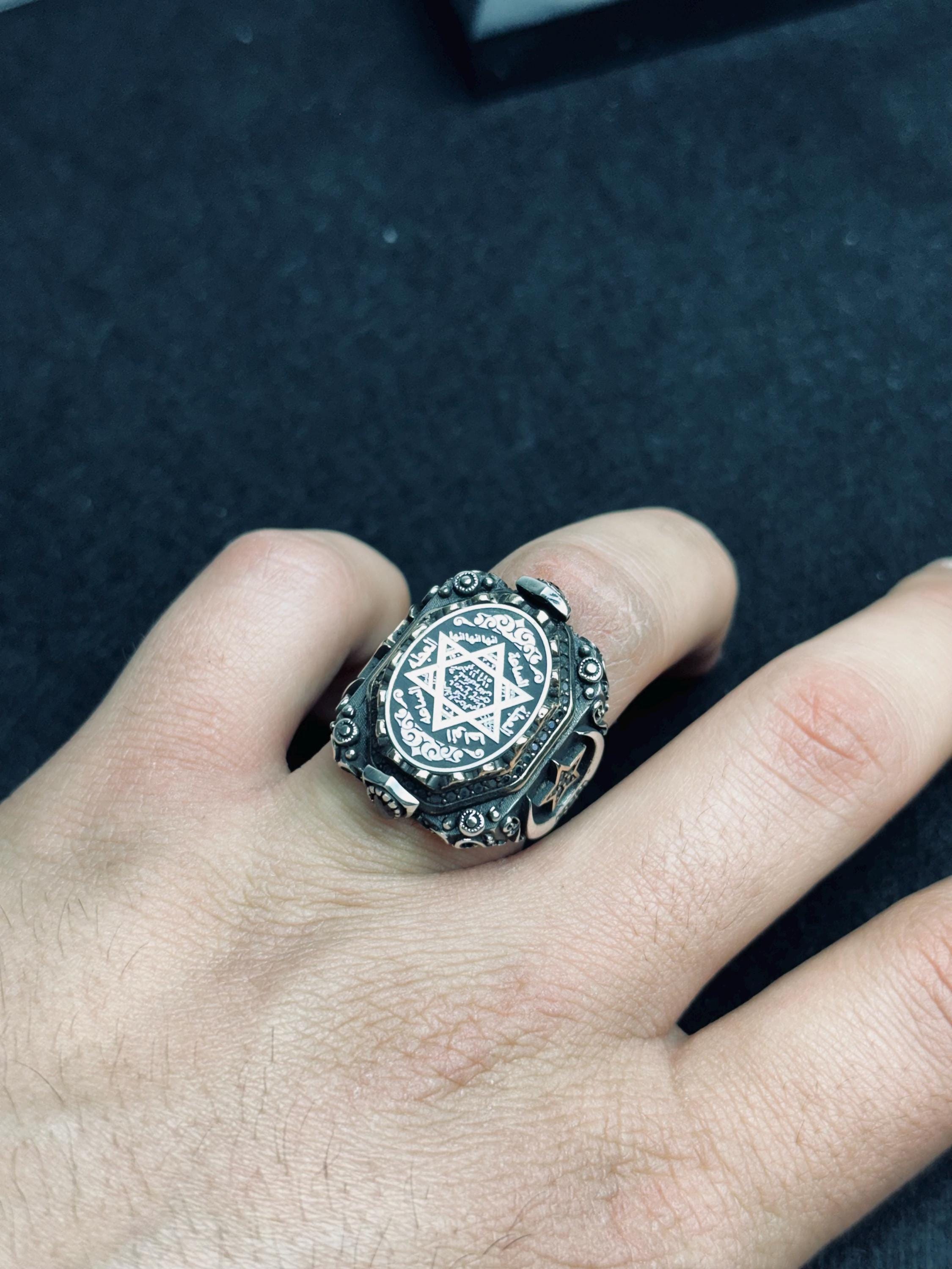 Sterling Silver Seal of Solomon Ring - Spiritual Amulet for Men