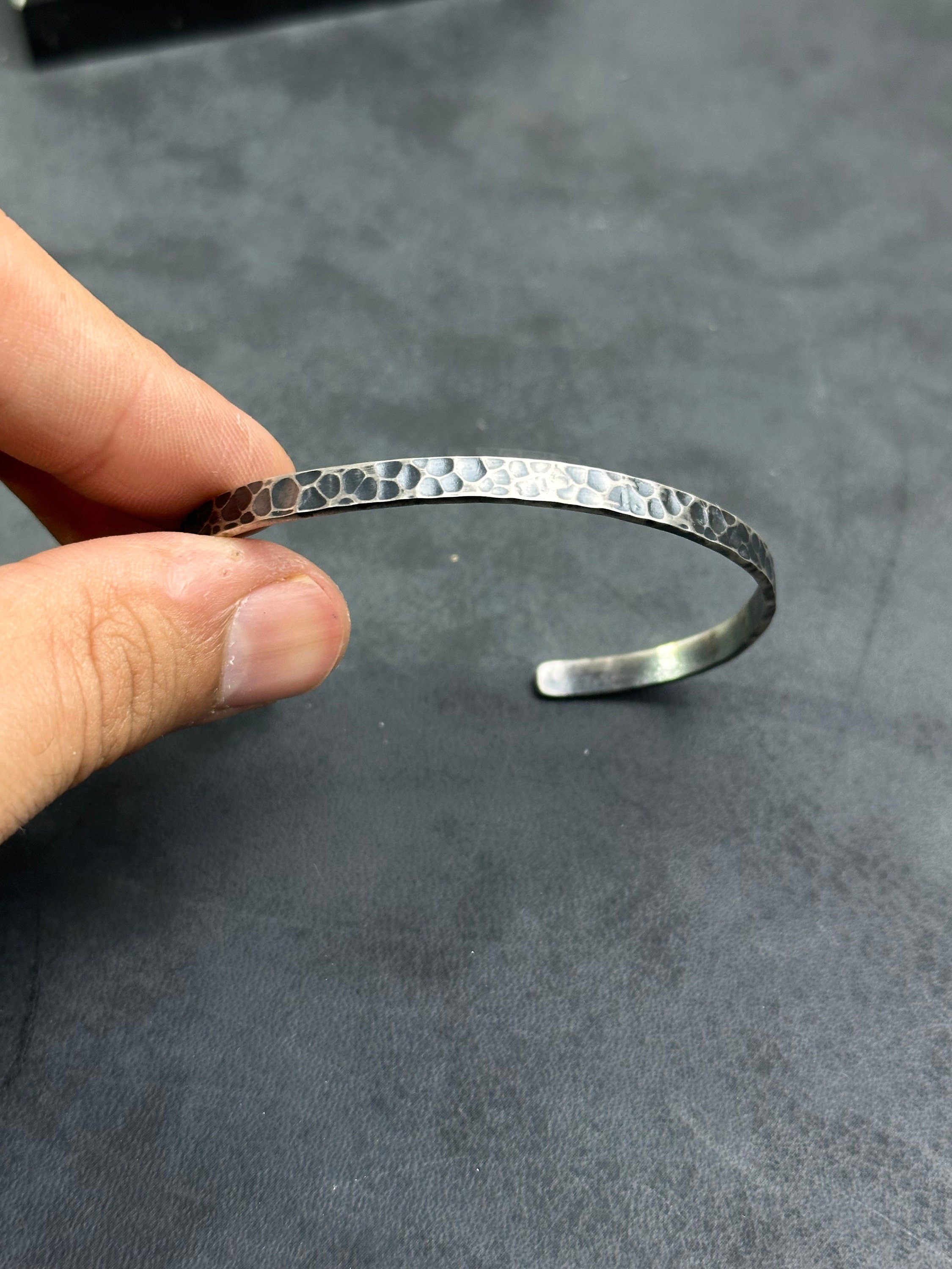 Hand Engraved Silver Cuff: Minimalist Design (Adjustable, Sterling)