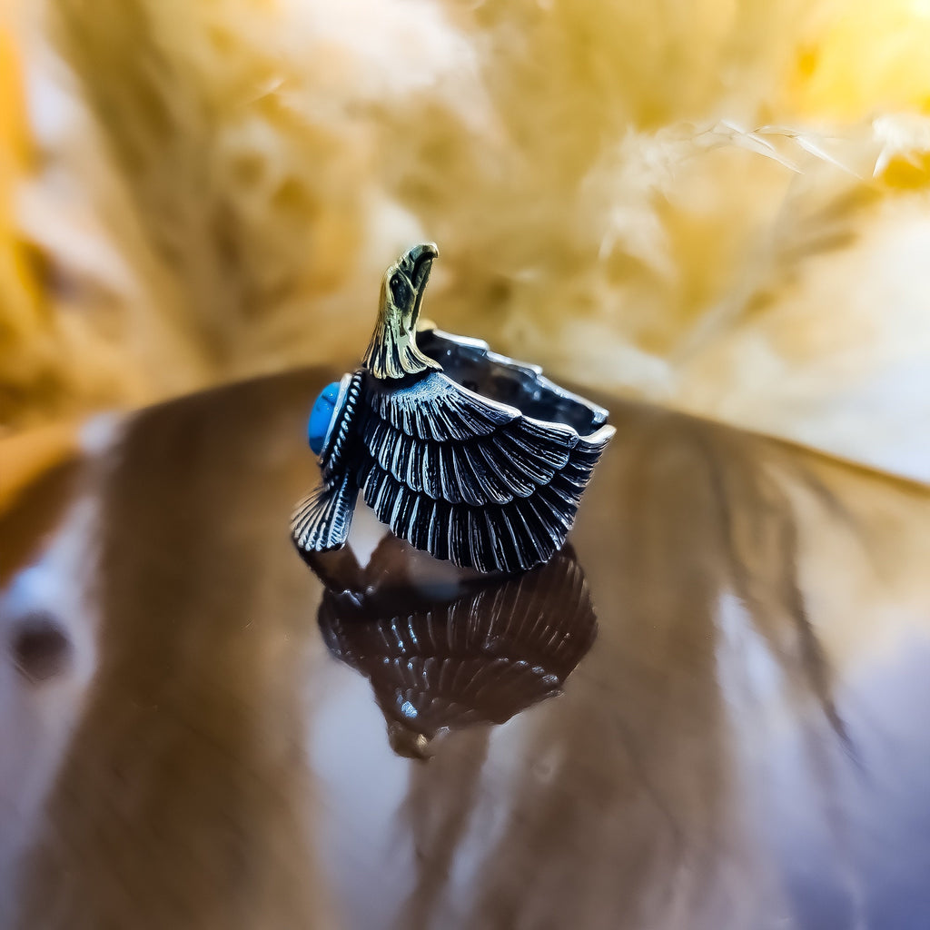 Eagle Head Ring: Turquoise and Sterling Silver (Men's Statement)