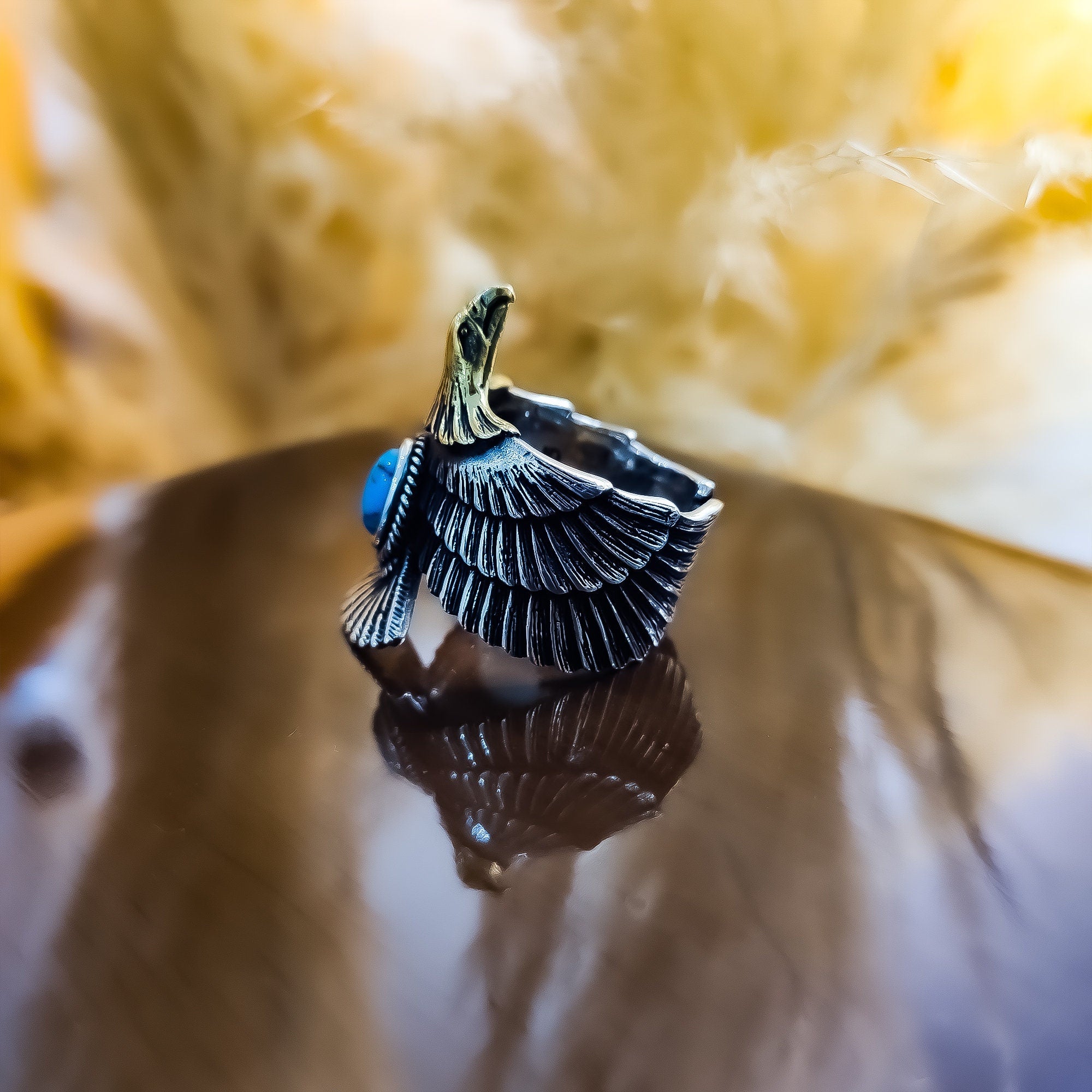 Eagle Head Ring: Turquoise and Sterling Silver (Men's Statement)