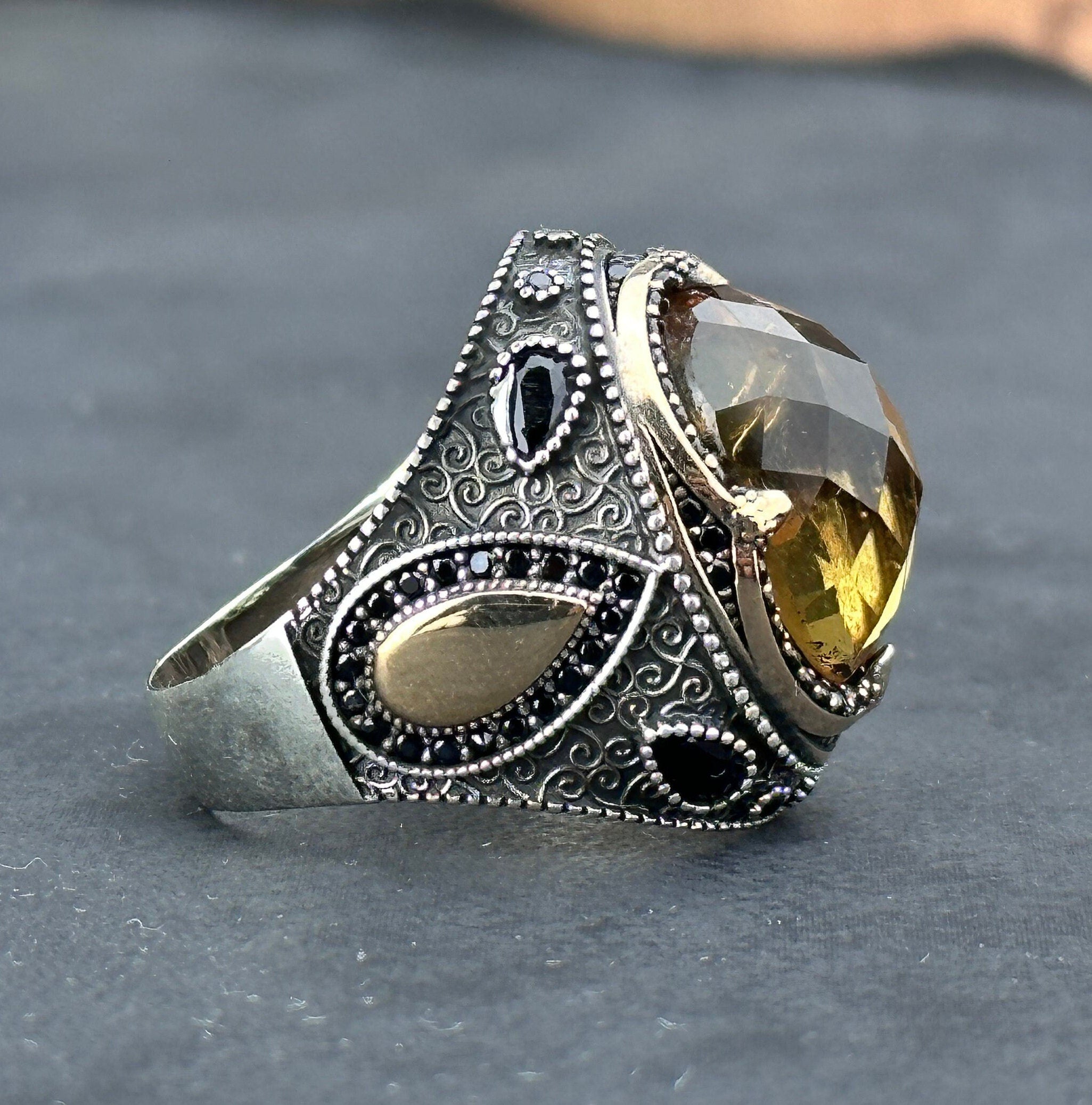 Sultanit Silver Ring: Color Changing Gemstone - Handmade Statement Jewelry