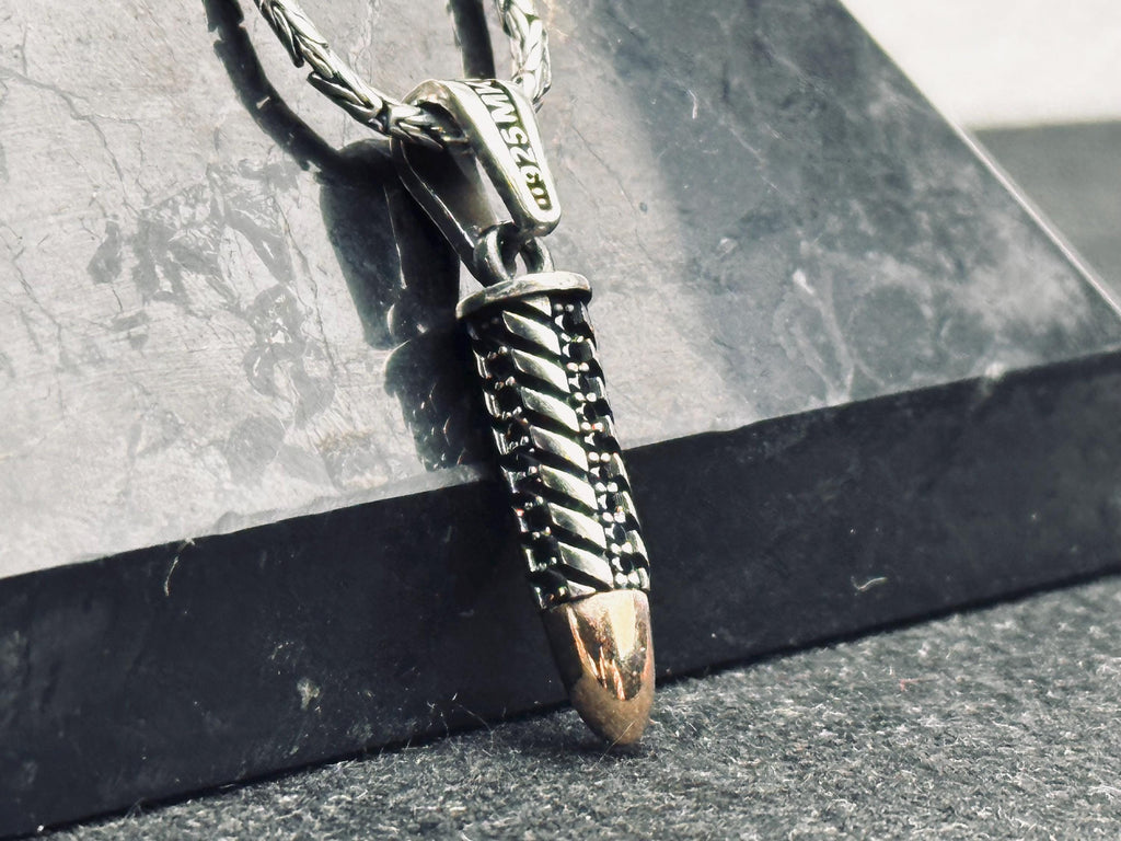 Bullet Pendant Necklace: Sleek Silver Design - Handmade Jewelry