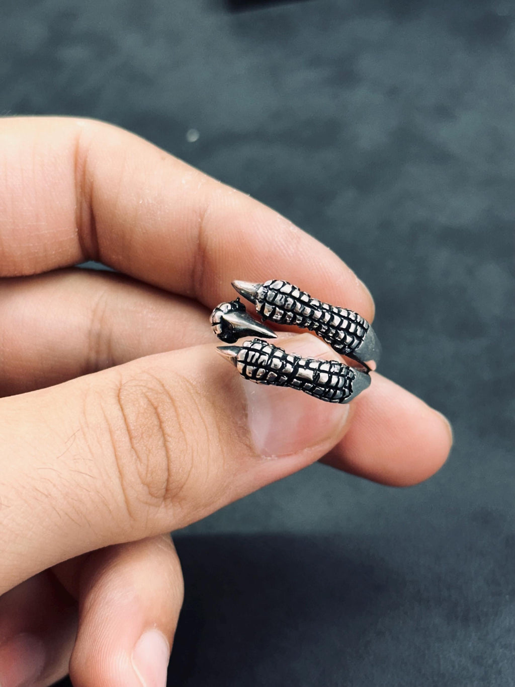 Men's Sterling Silver Claw Ring, Bold Artisan Style (Adjustable)