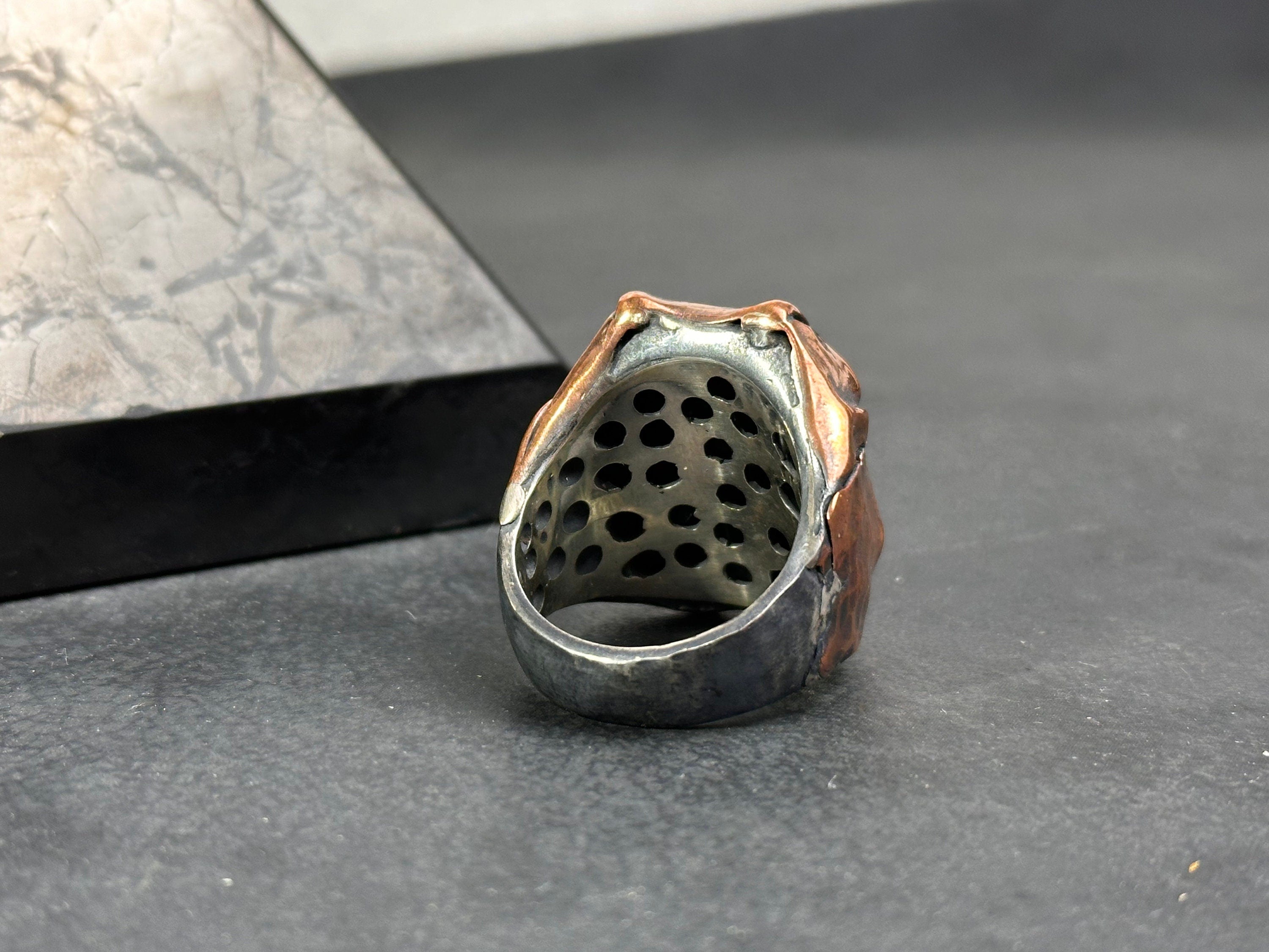 Handmade Skull Ring: Oxidized Sterling Silver (Medieval Biker Style)