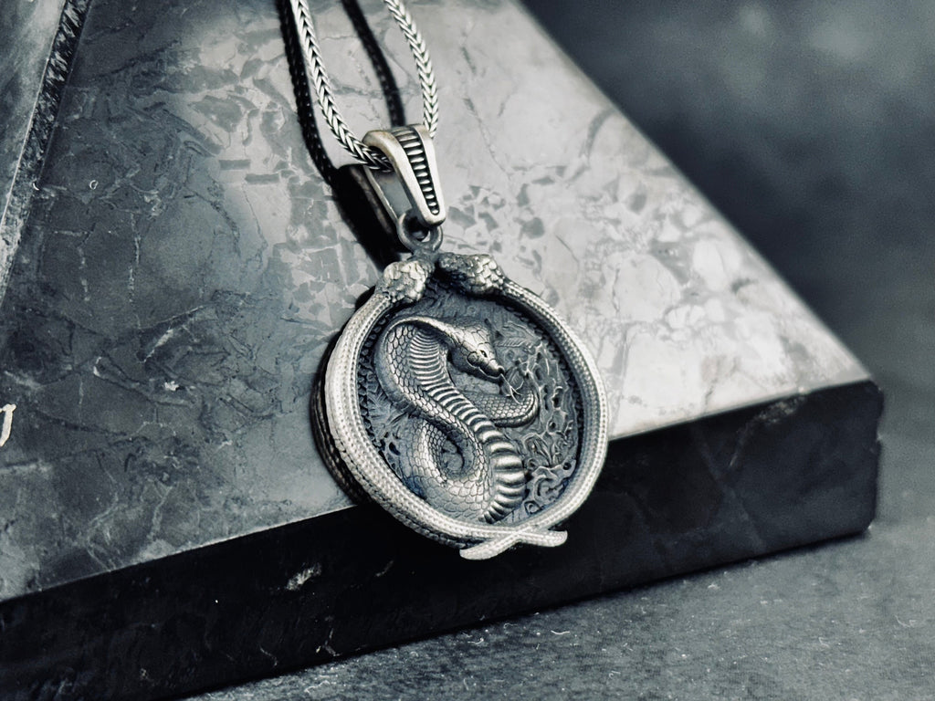 Silver Snake Necklace - Handmade Serpent Pendant on Chain