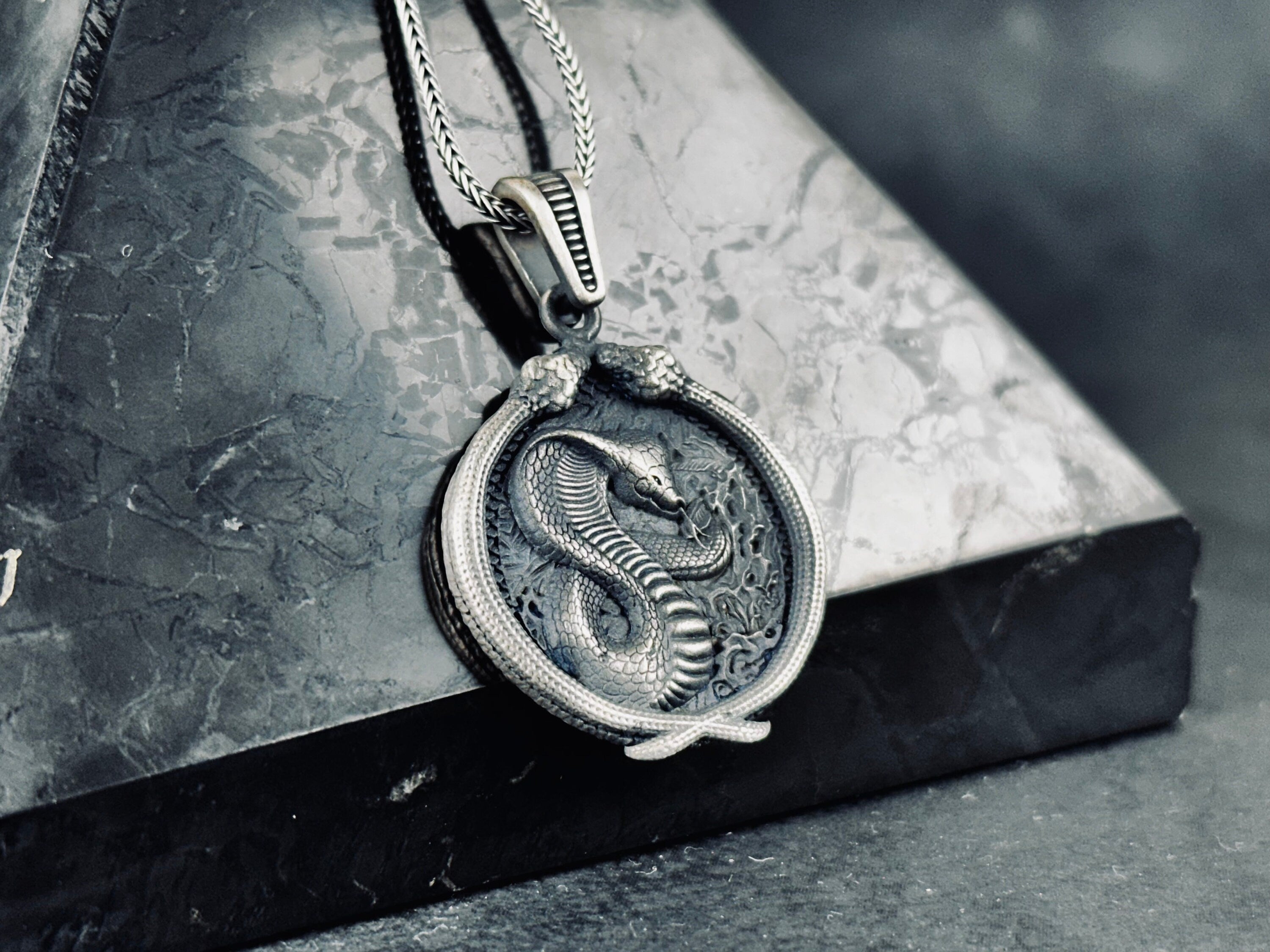 Silver Snake Necklace - Handmade Serpent Pendant on Chain