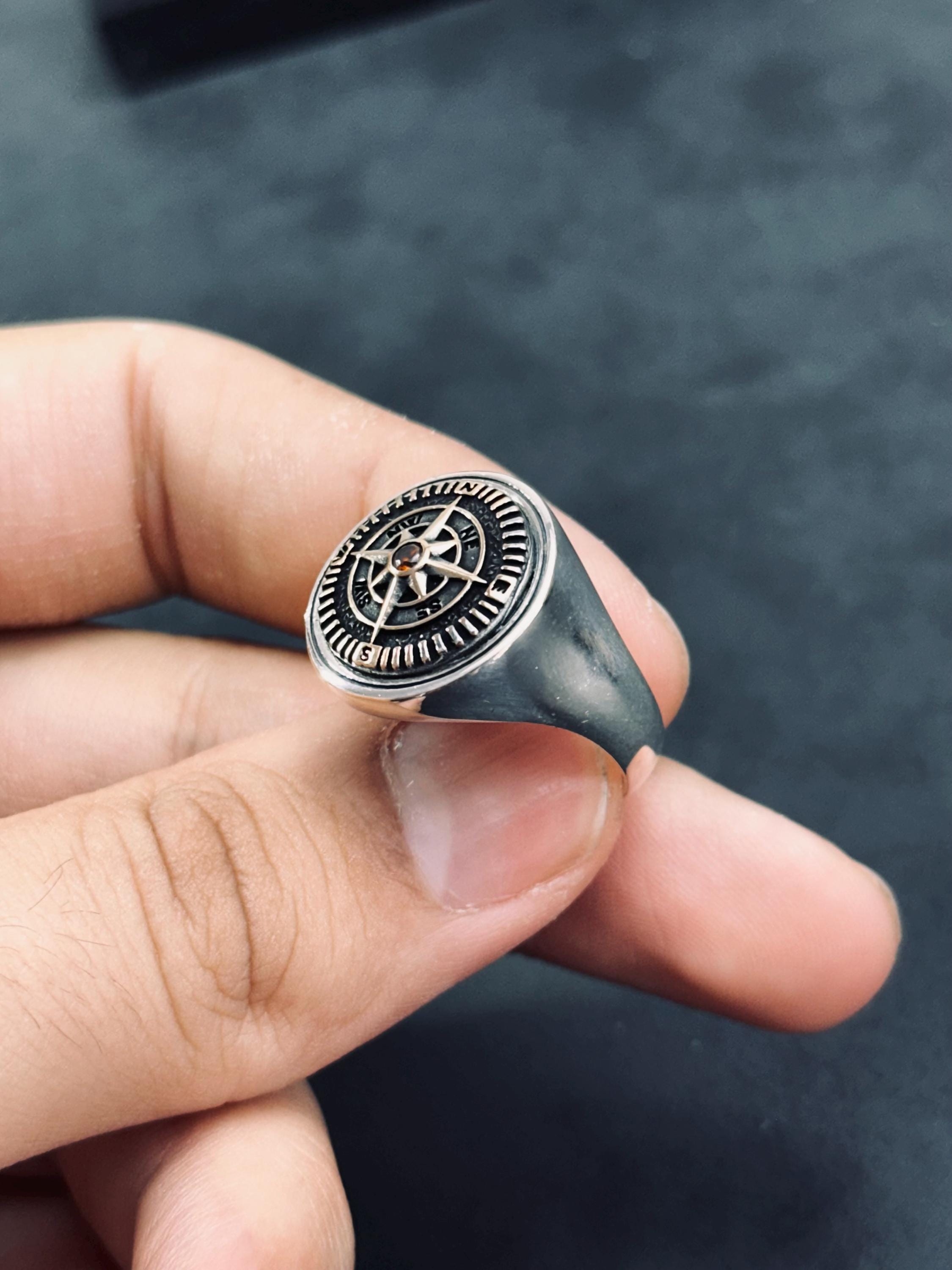 Compass Sterling Silver Ring - Handmade Adventure Jewelry