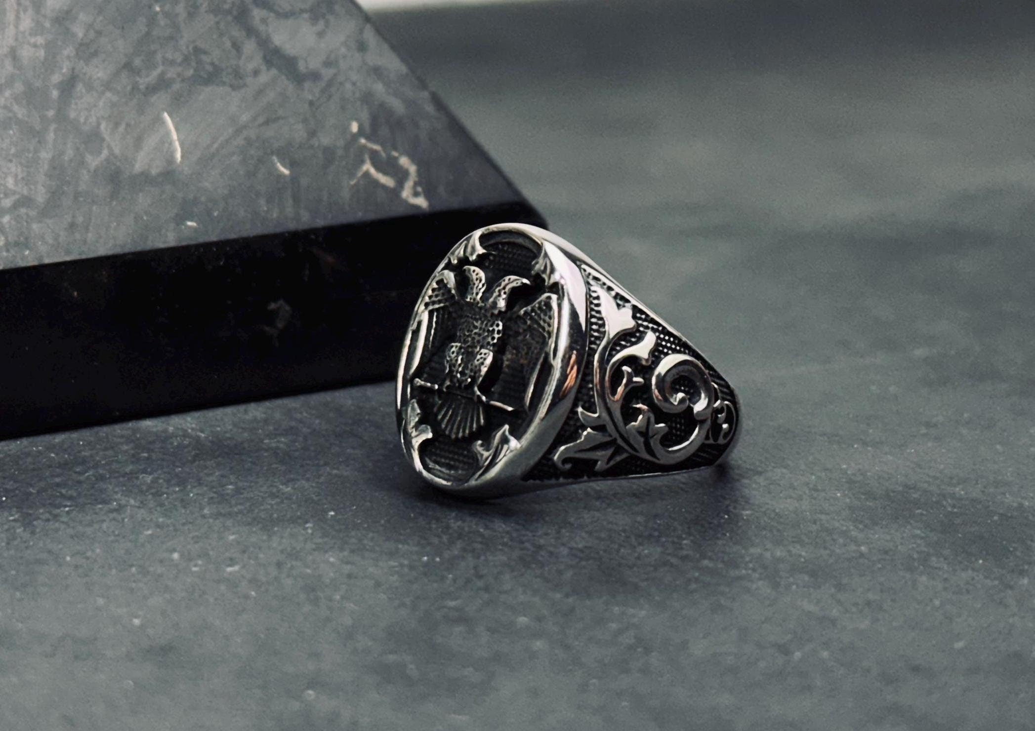 Statement Ring: Double Eagle Sterling Silver (Hand Engraved)