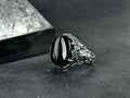 Men's Sterling Silver Onyx Ring, Lion Detail (Handcrafted)