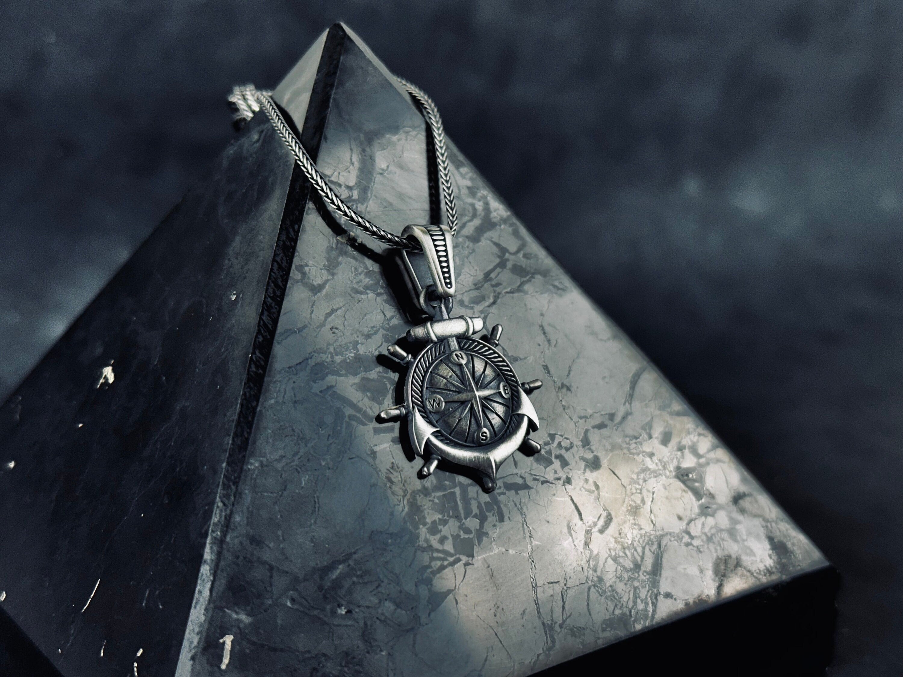 Nautical Silver Compass Necklace - Handcrafted Pendant Jewelry