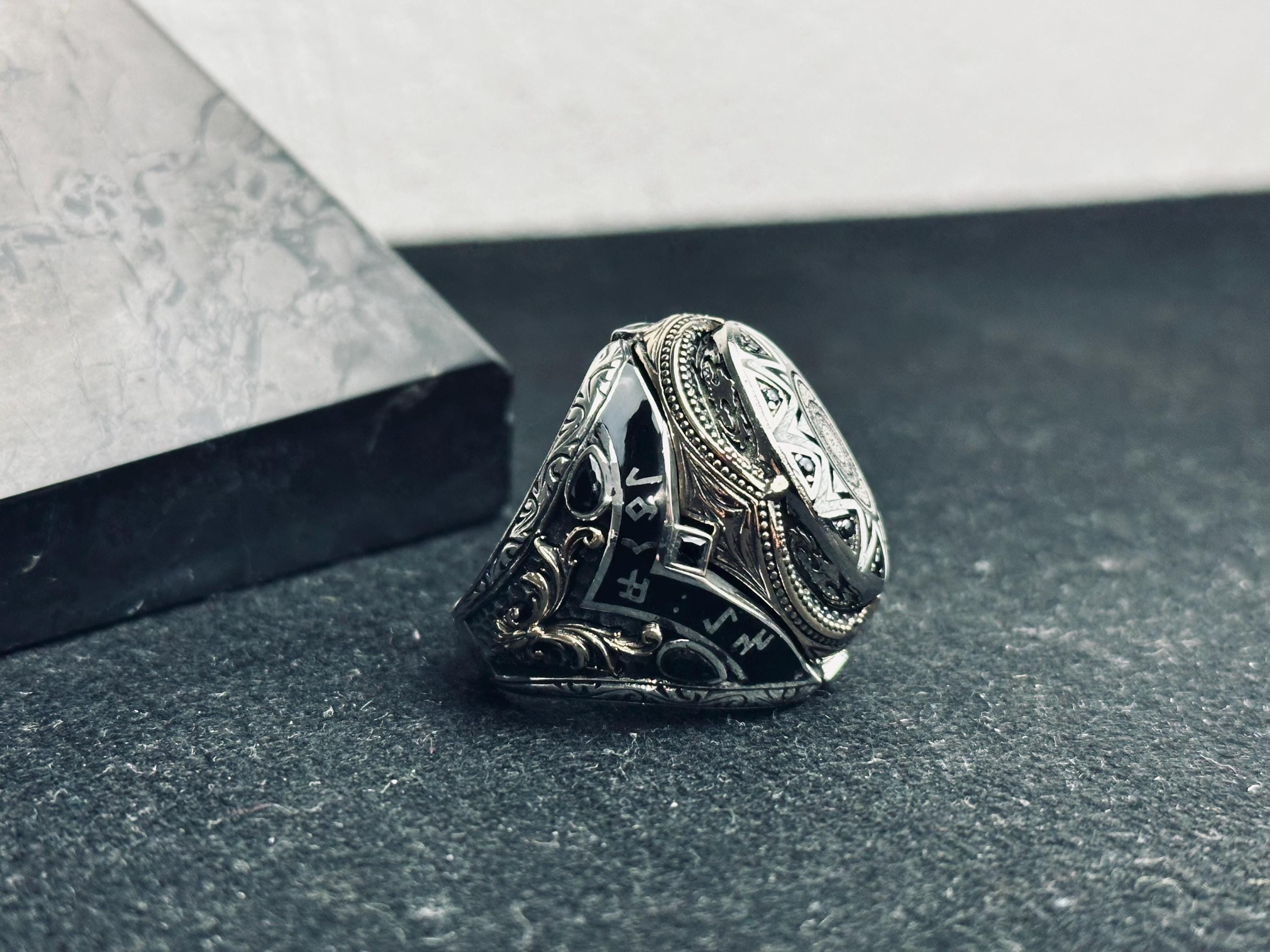 Sterling Silver Seal of Solomon Ring, Ottoman Ethnic Engraved Men Ring, Islamic Symbol Jewelry, Bold Statement Signet Ring, Ramadan Gift