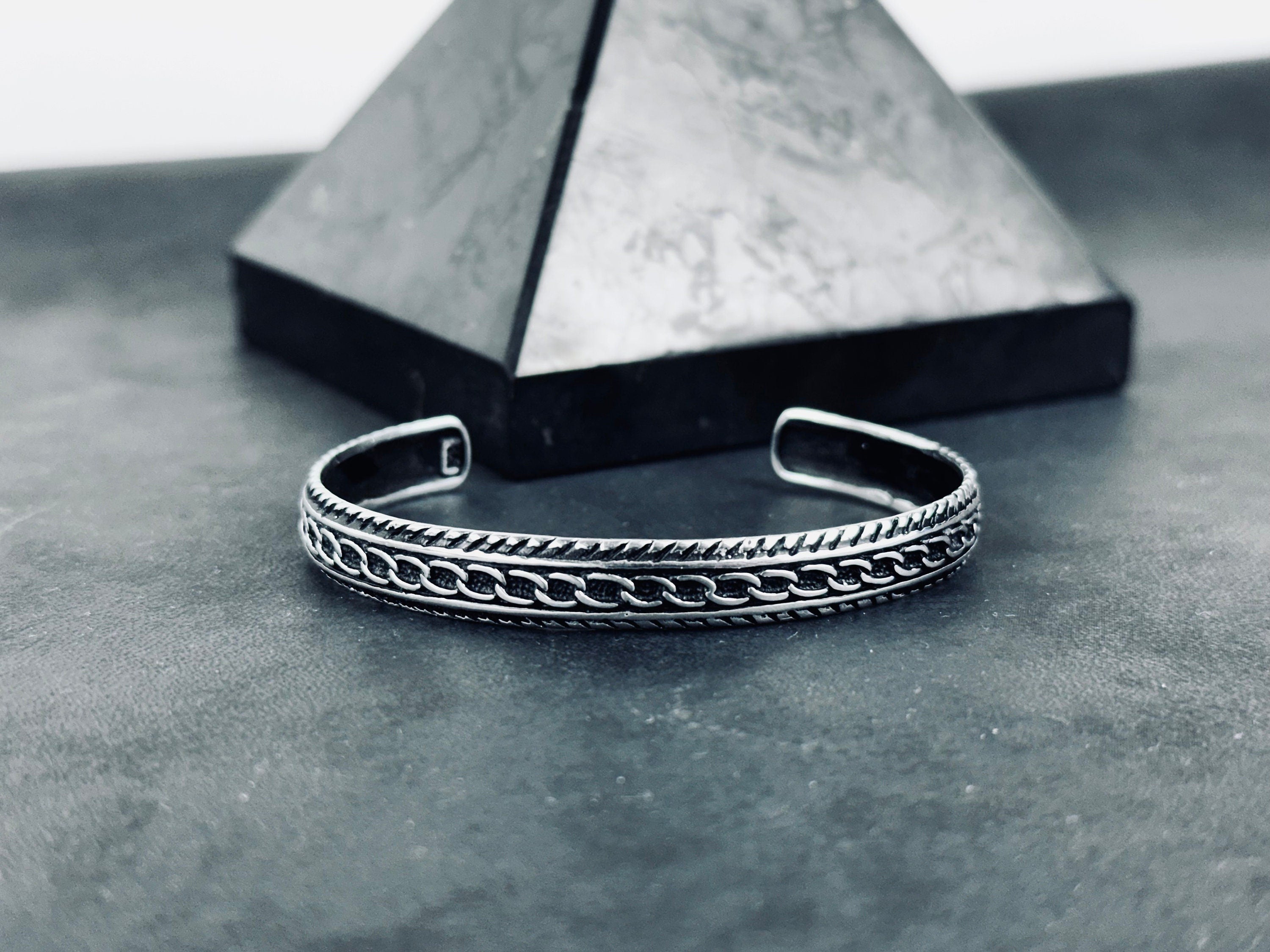 Sterling Silver Men's Bracelet - Sleek Greek Handmade Cuff