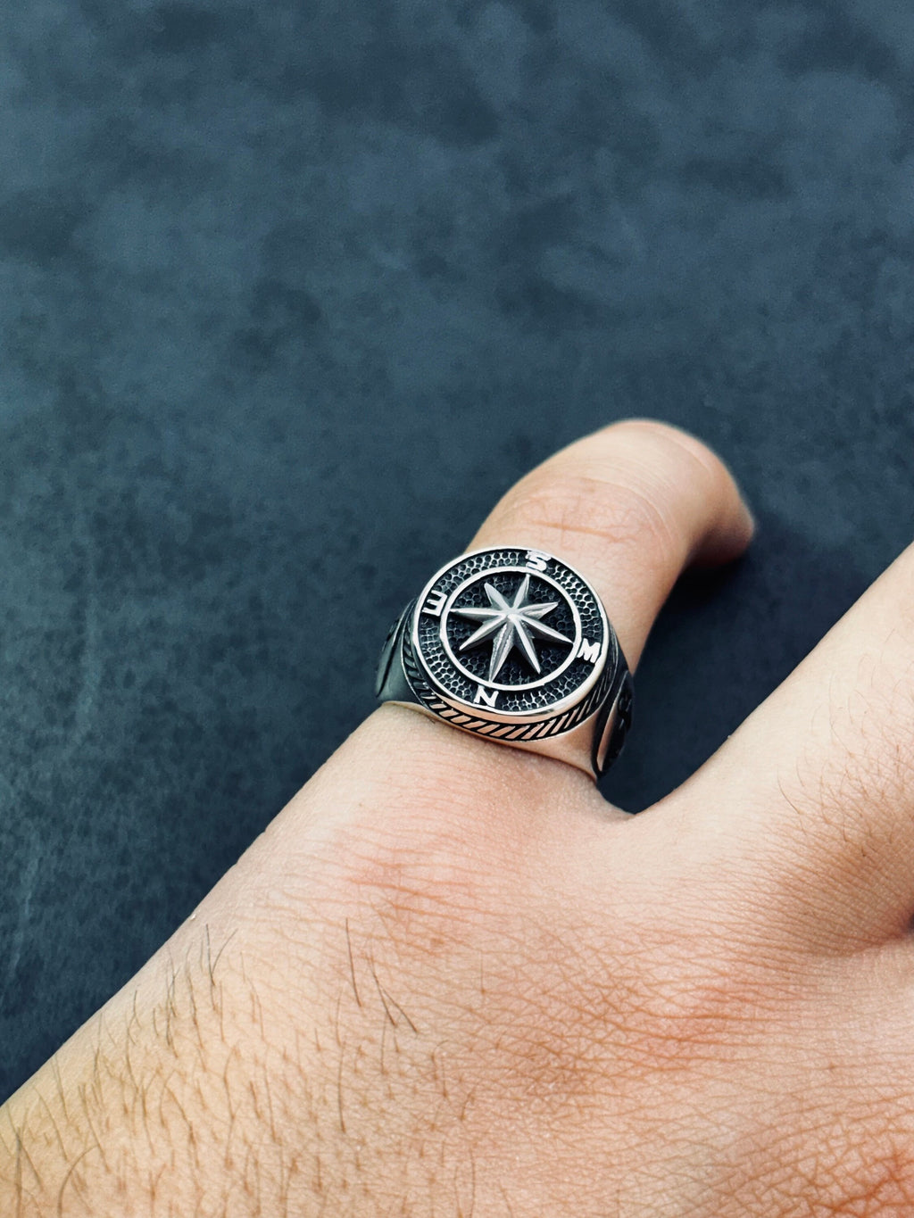Sterling Silver Compass Ring: Handmade North Star Band
