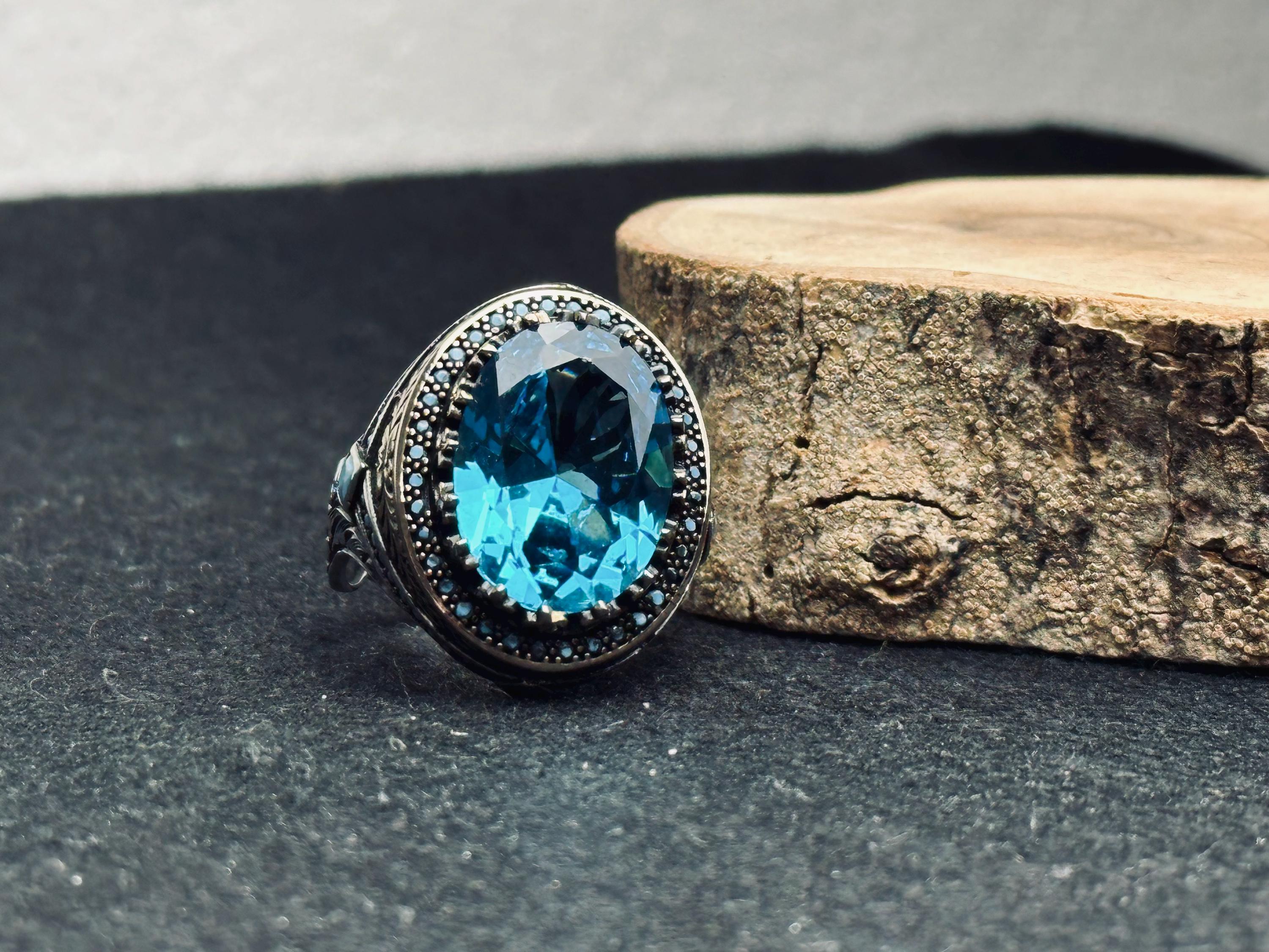 Paraiba Tourmaline Ring: Men's Sterling Silver Statement Jewelry