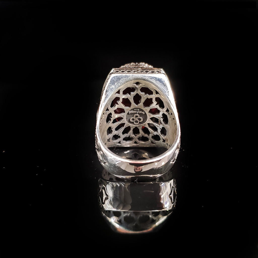 Red Zircon Men's Ring: Handmade 925 Sterling Silver Statement