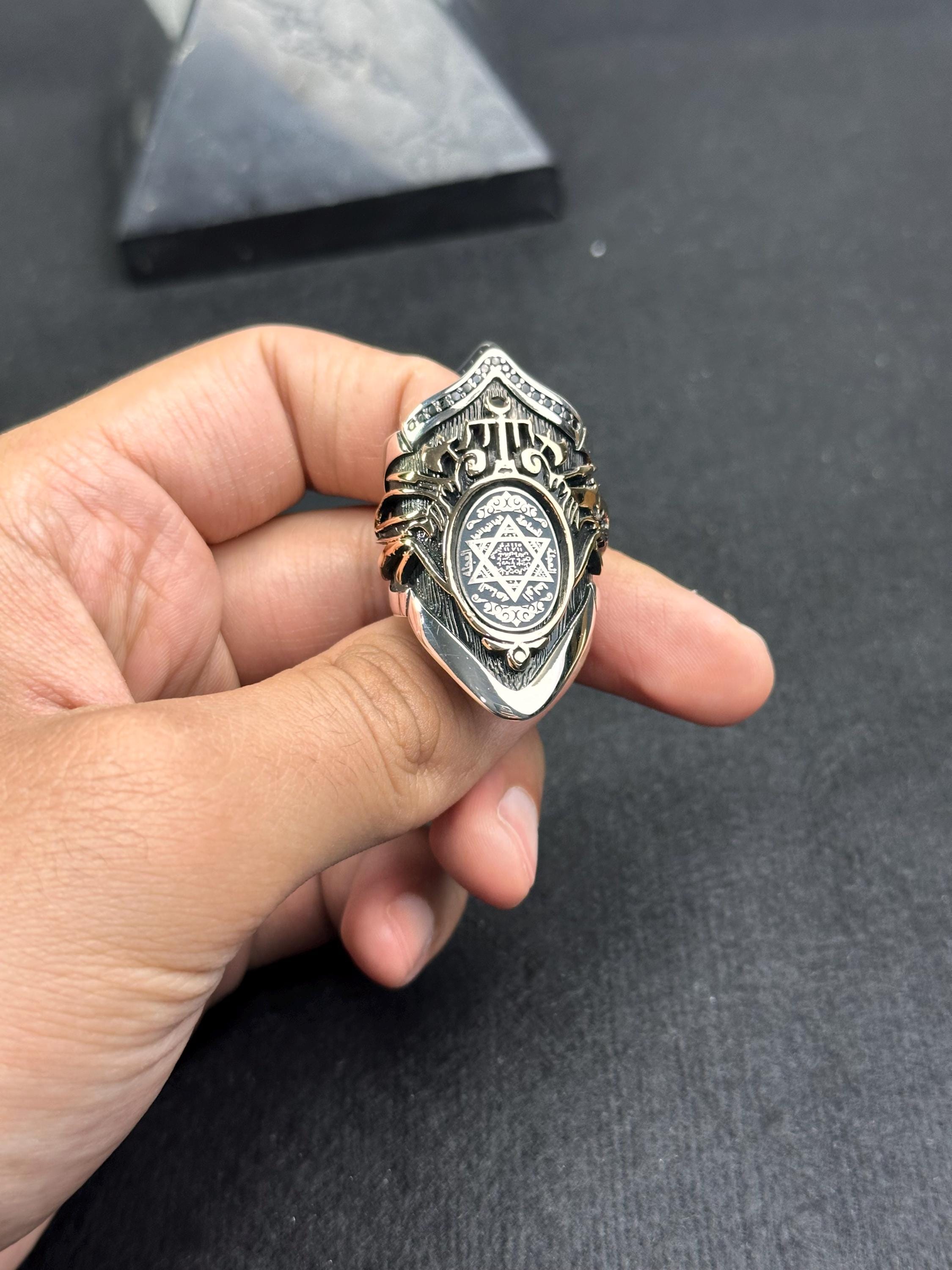 Seal of Solomon Ring: Handmade 925 Sterling Silver Thumb Band