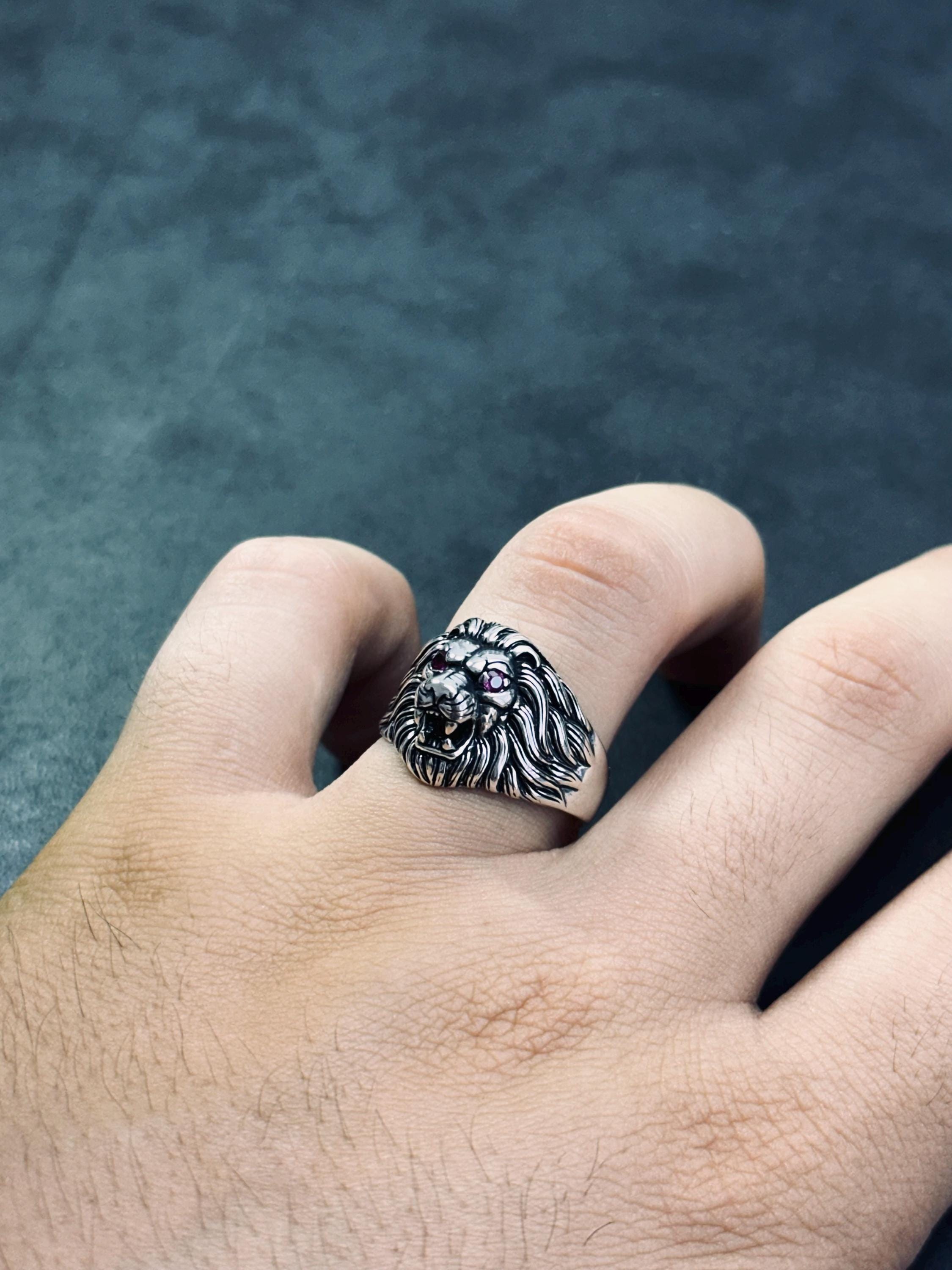 Sterling Silver Lion Head Ring: Handmade Men's Statement Jewelry