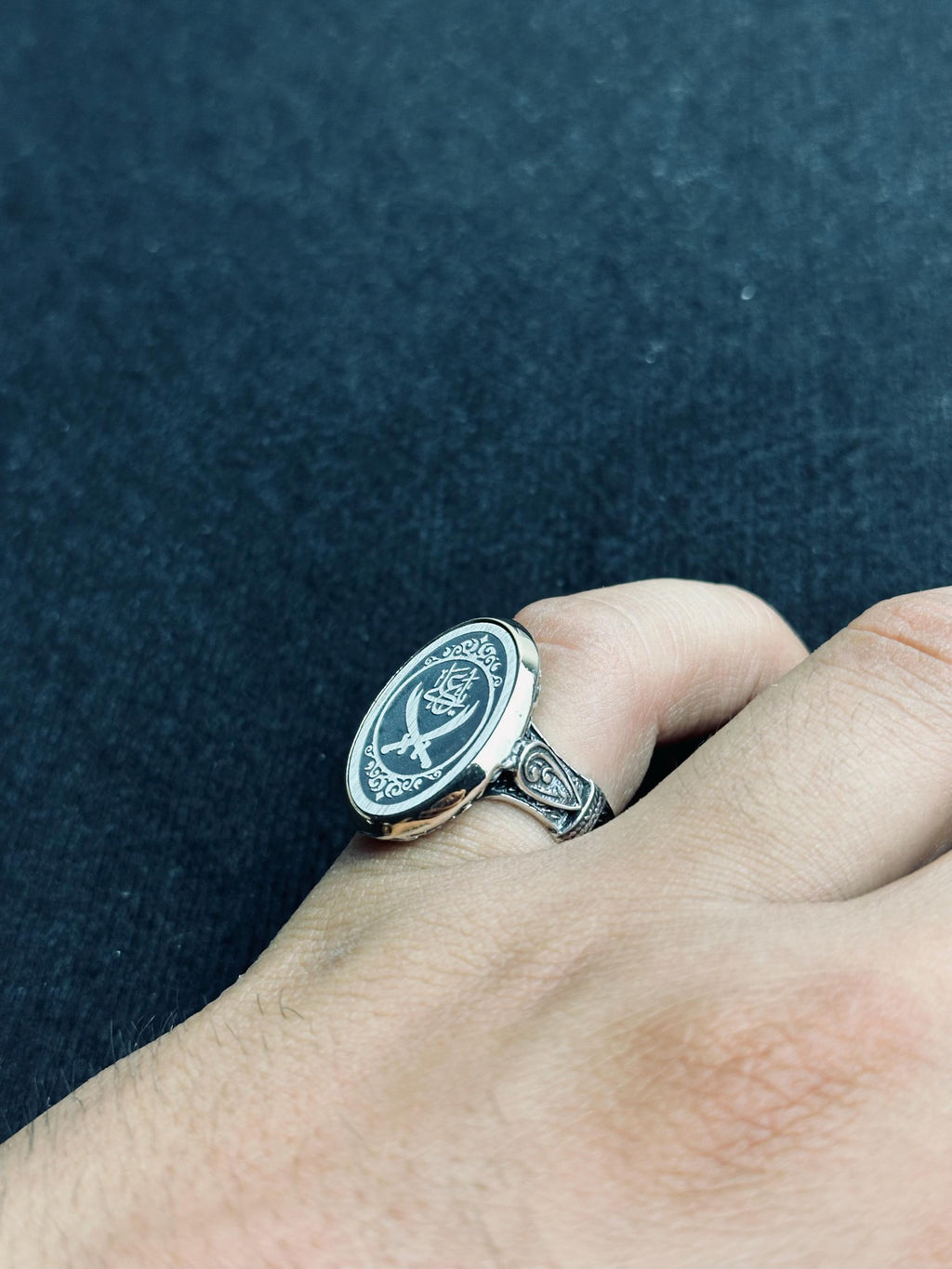 Arabic Calligraphy Sword Ring: Handmade Sterling Silver Men's Jewelry