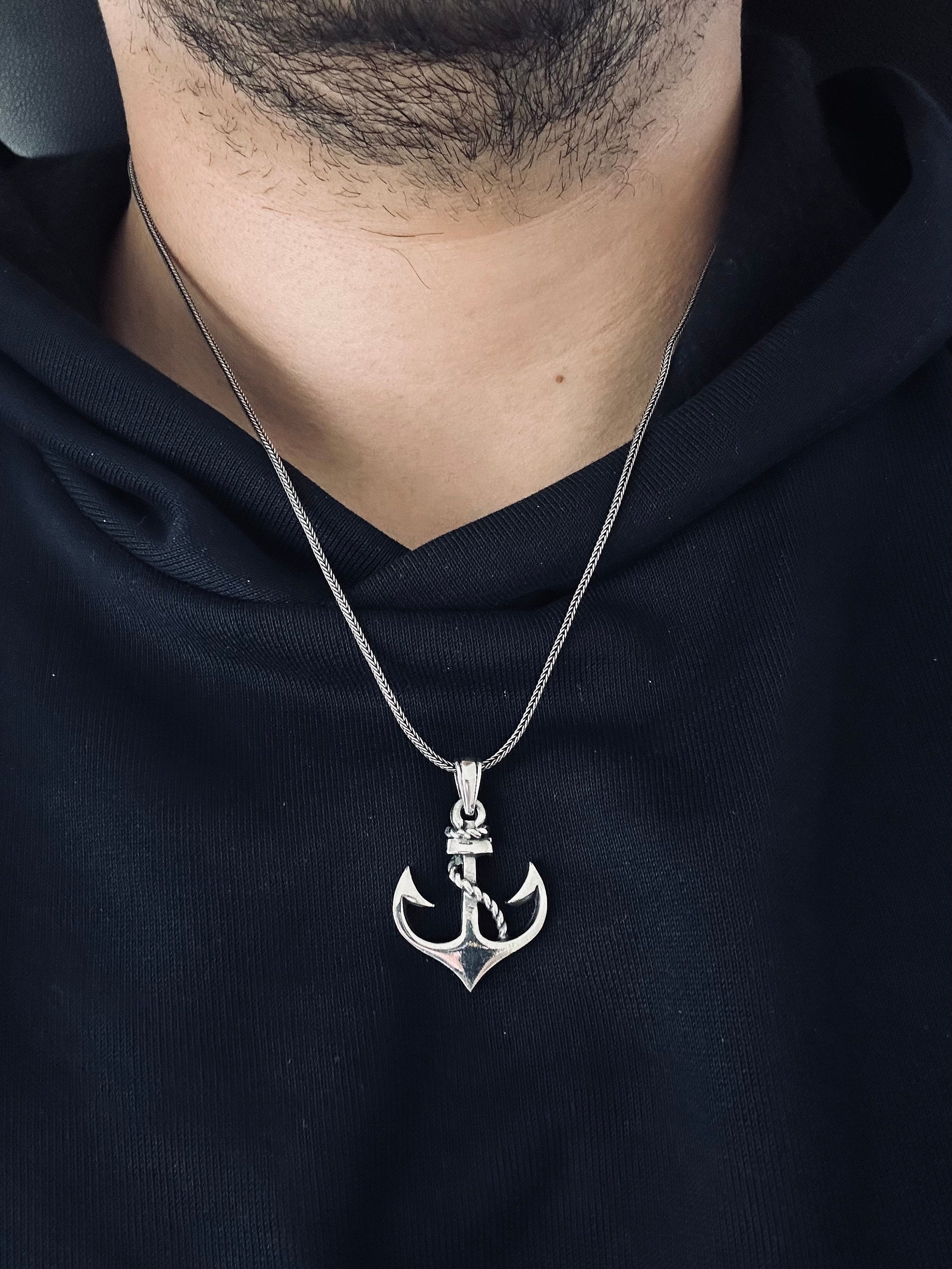 Nautical Silver Necklace, Anchor Pendant (Adjustable Chain Length)
