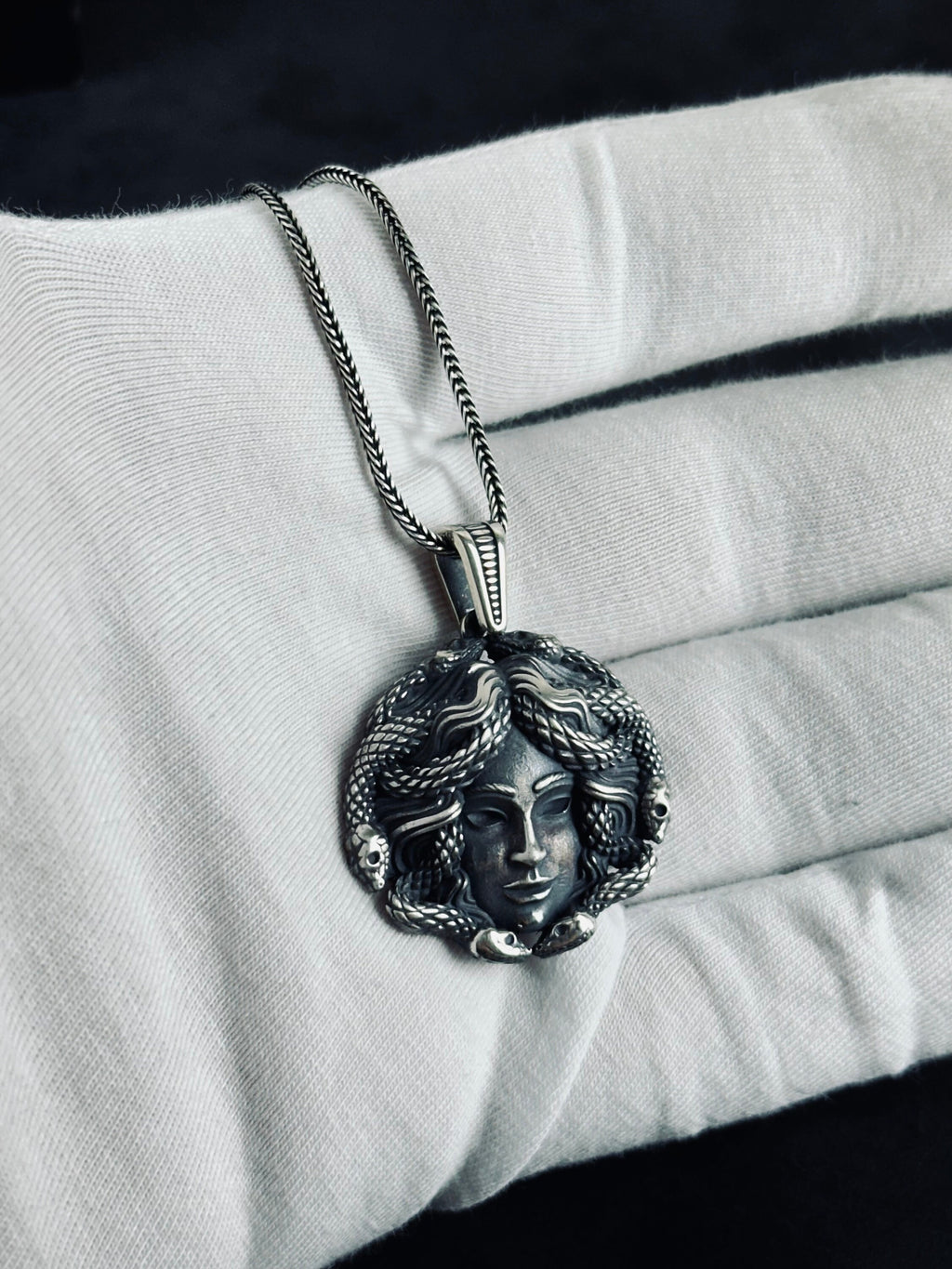 Medusa Head Silver Necklace - Unique Handcrafted Pendant